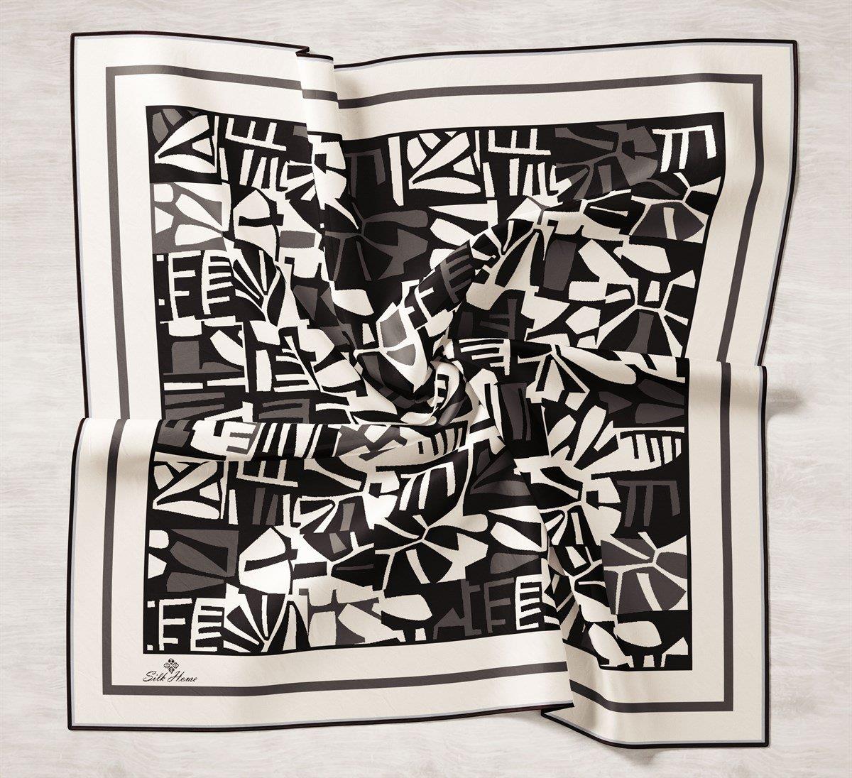 Silk Home Tivil Gri Desenli İpek Eşarp İST11386-10