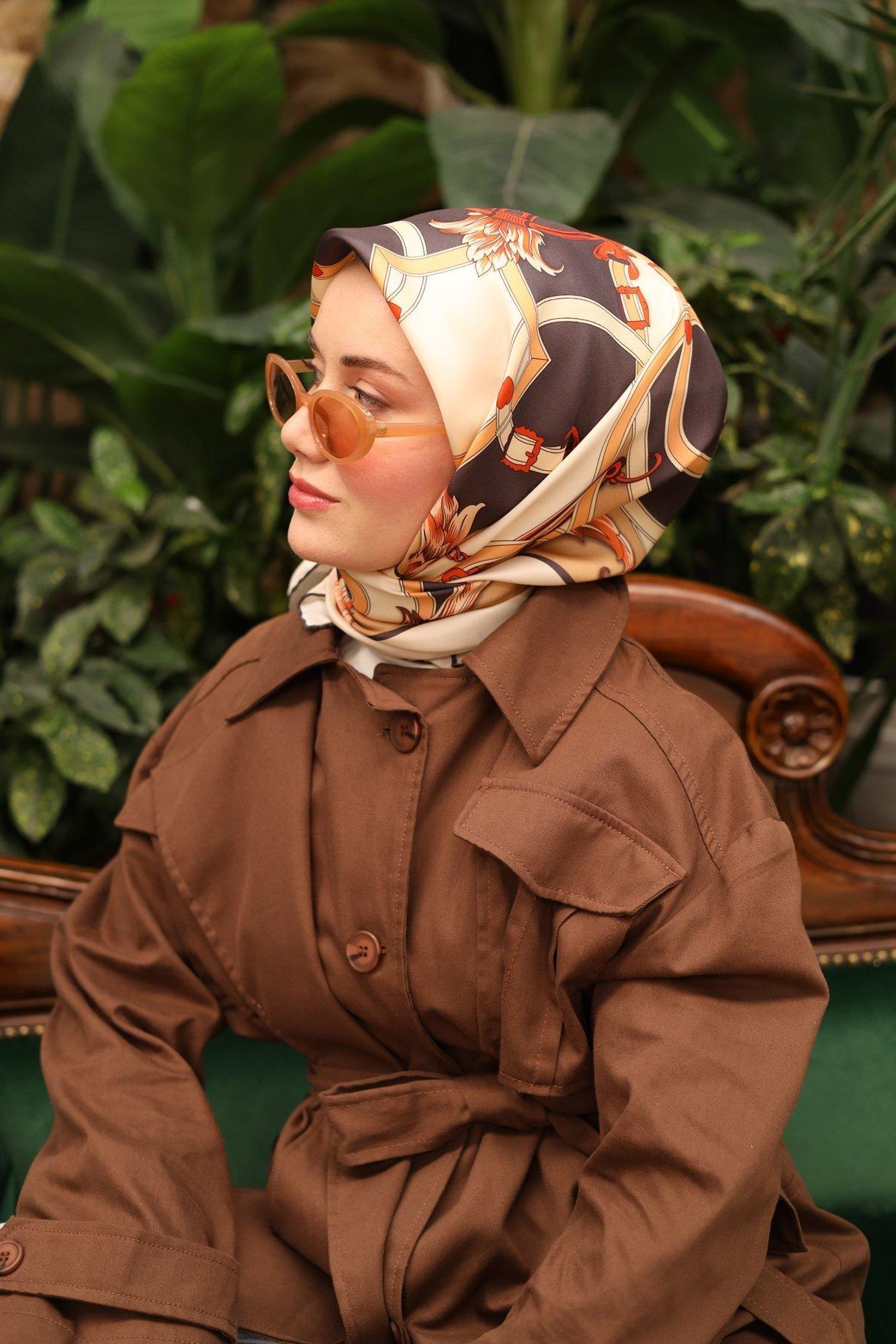Silk Home Tivil İpek Eşarp 11436-03 Acı Kahve Karışık Desen