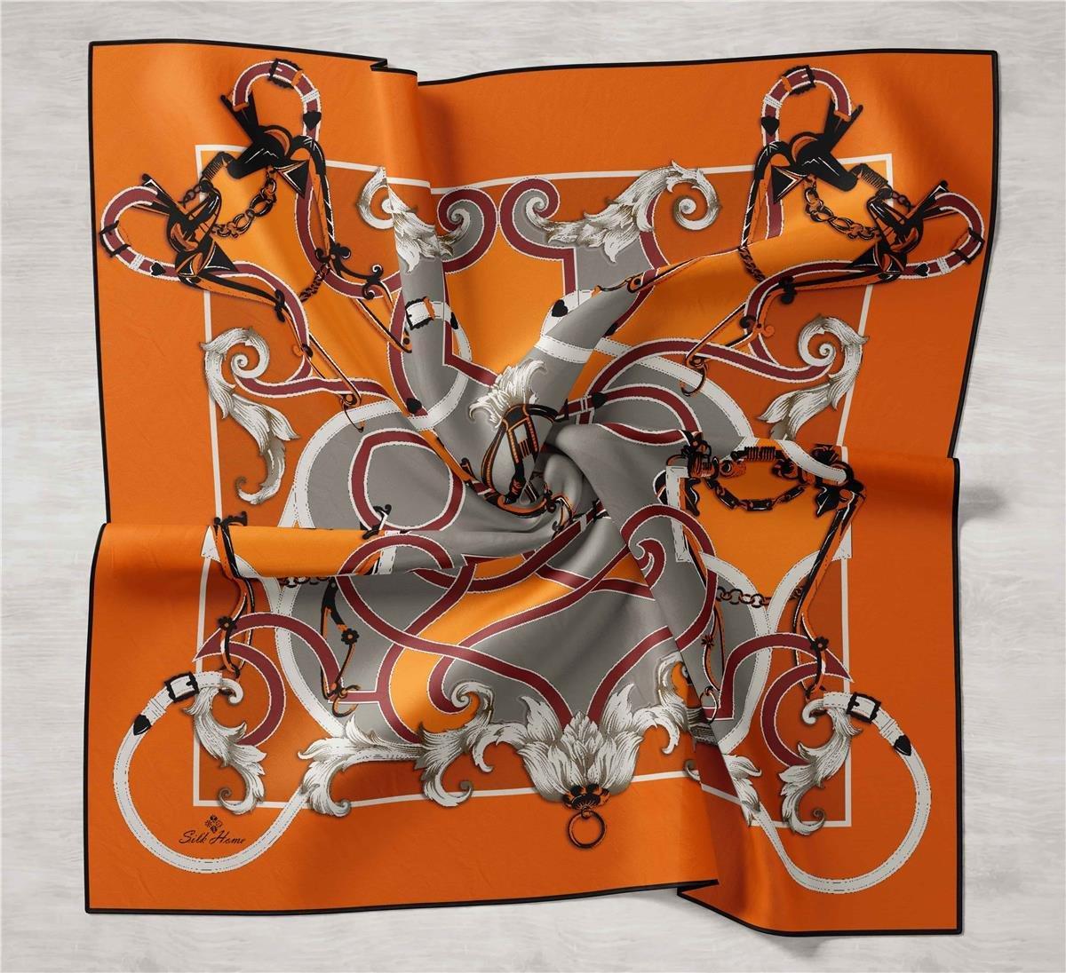 Silk Home Tivil İpek Eşarp 11436-17 Turuncu Karışık Desen