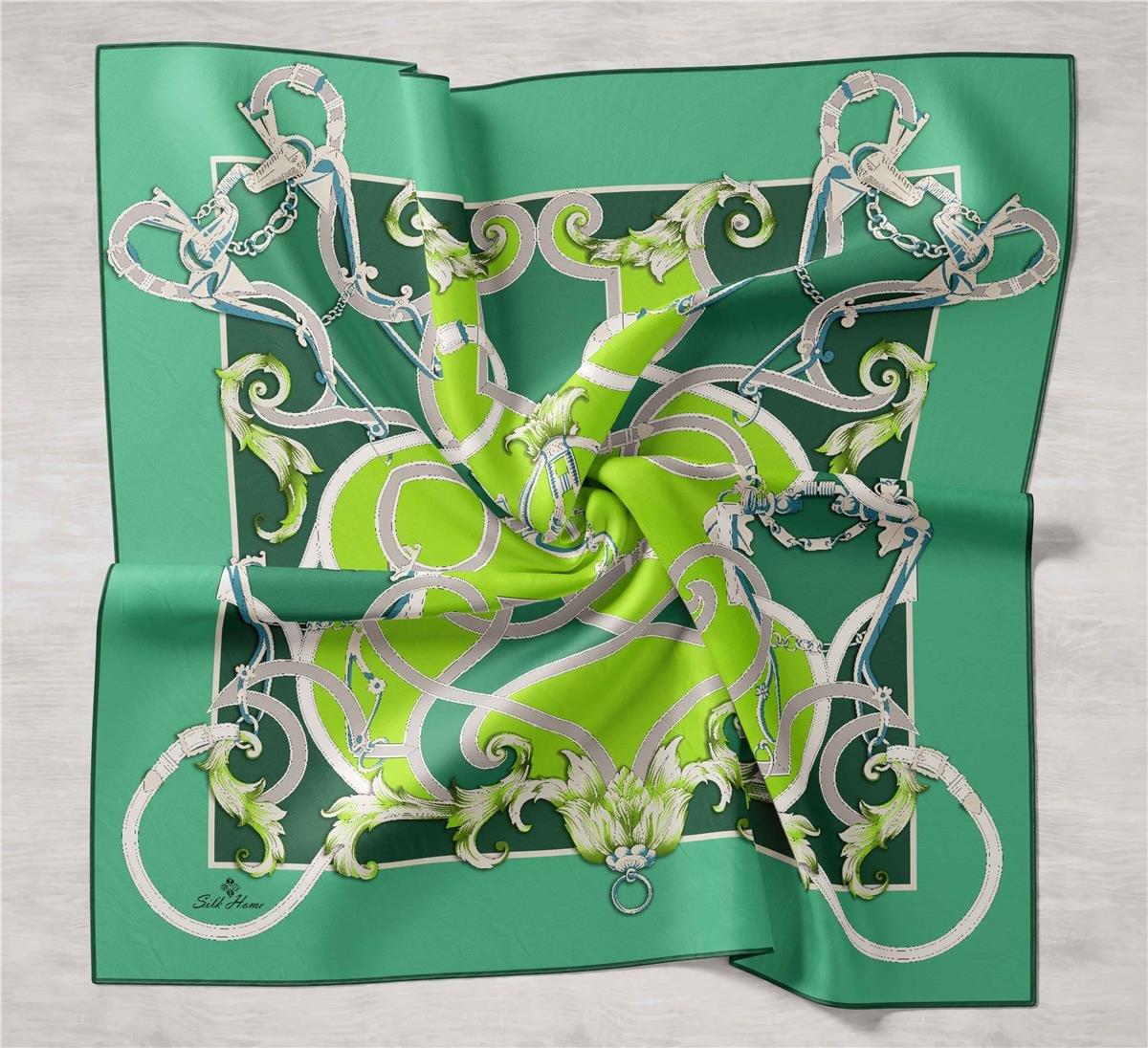 Silk Home Tivil İpek Eşarp 11436-33 Yeşil Karışık Desen