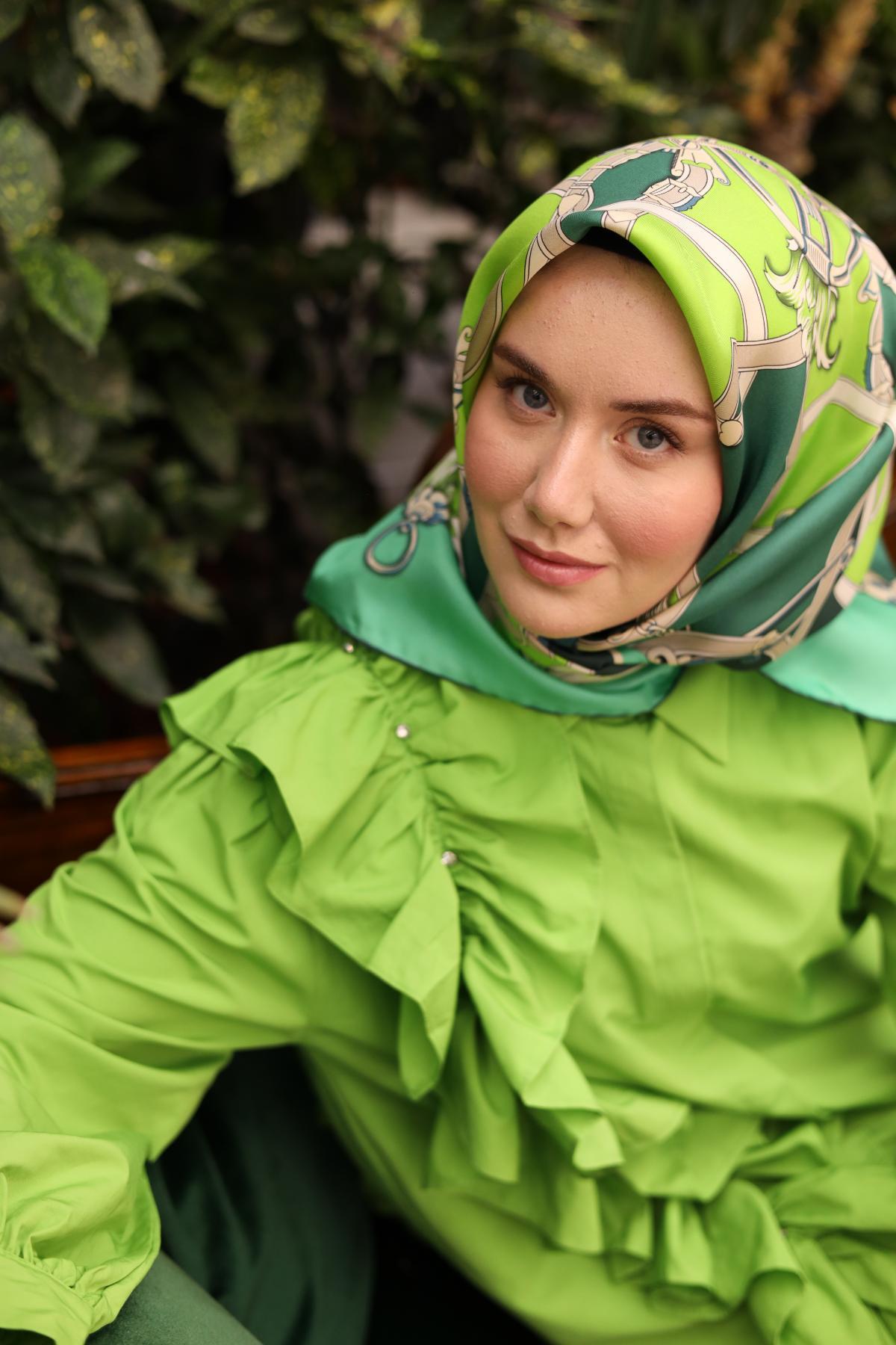 Silk Home Tivil İpek Eşarp 11436-33 Yeşil Karışık Desen