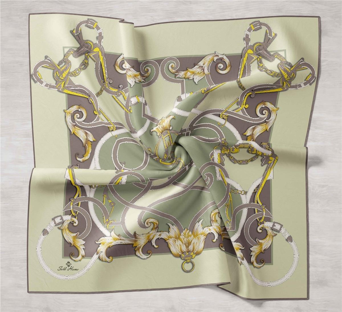 Silk Home Tivil İpek Eşarp 11436-35 Yeşil Karışık Desen