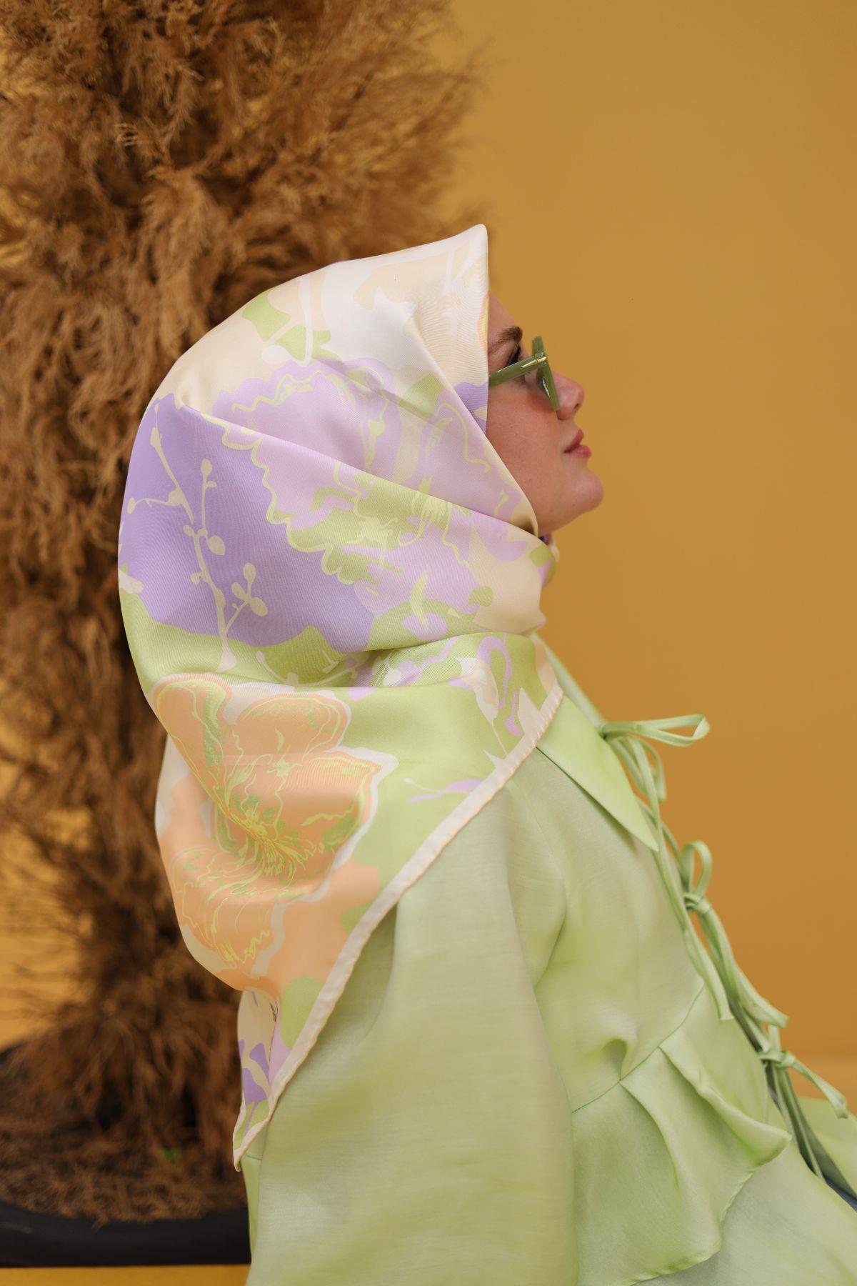 Silk Home Tivil İpek Eşarp 11437-01 Somon Karışık Desen