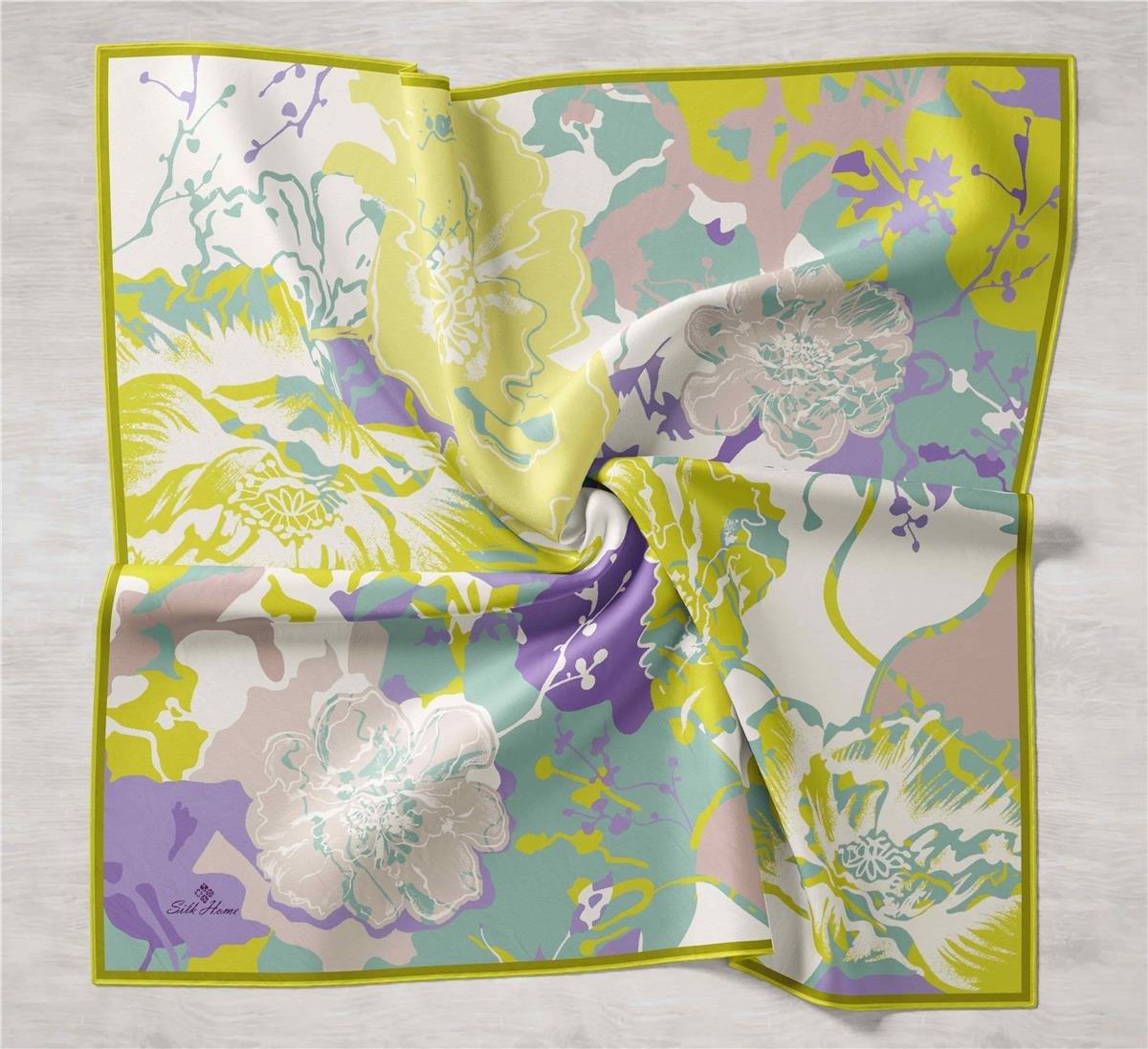 Silk Home Tivil İpek Eşarp 11437-04 Yeşil Karışık Desen