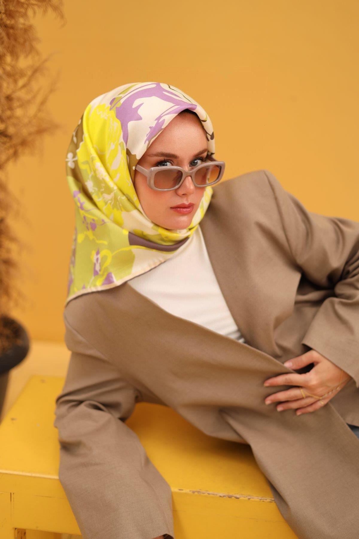 Silk Home Tivil İpek Eşarp 11437-12 Yeşil Karışık Desen