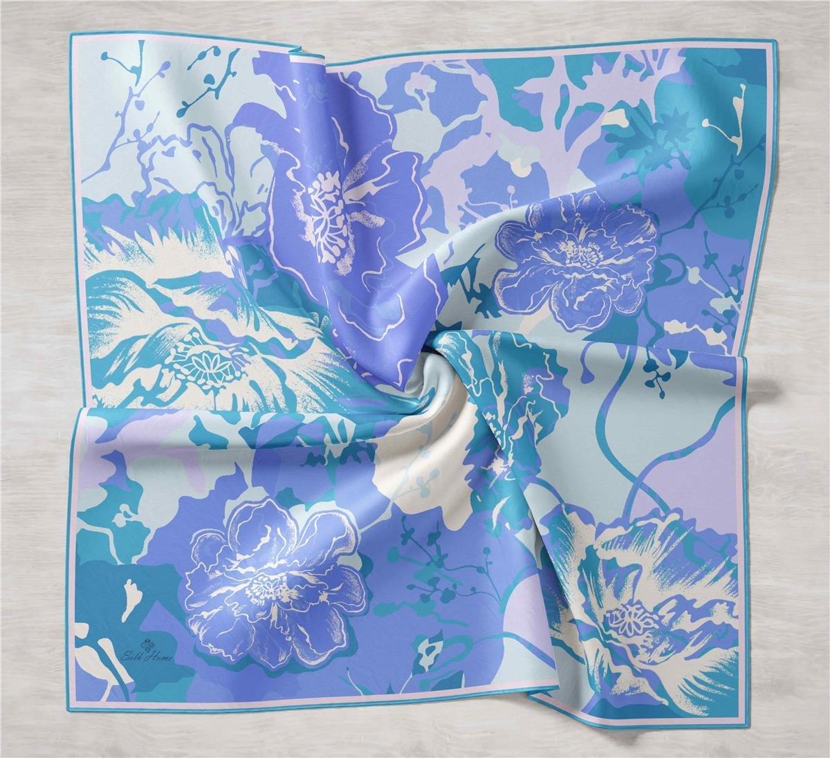 Silk Home Tivil İpek Eşarp 11437-18 Mavi Karışık Desen