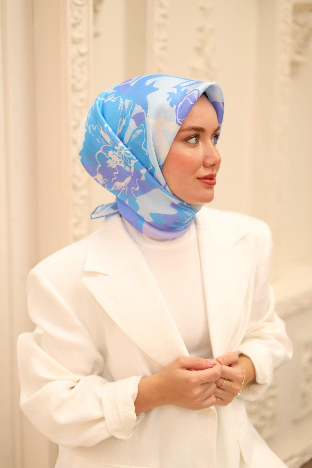 Silk Home Tivil İpek Eşarp 11437-18 Mavi Karışık Desen