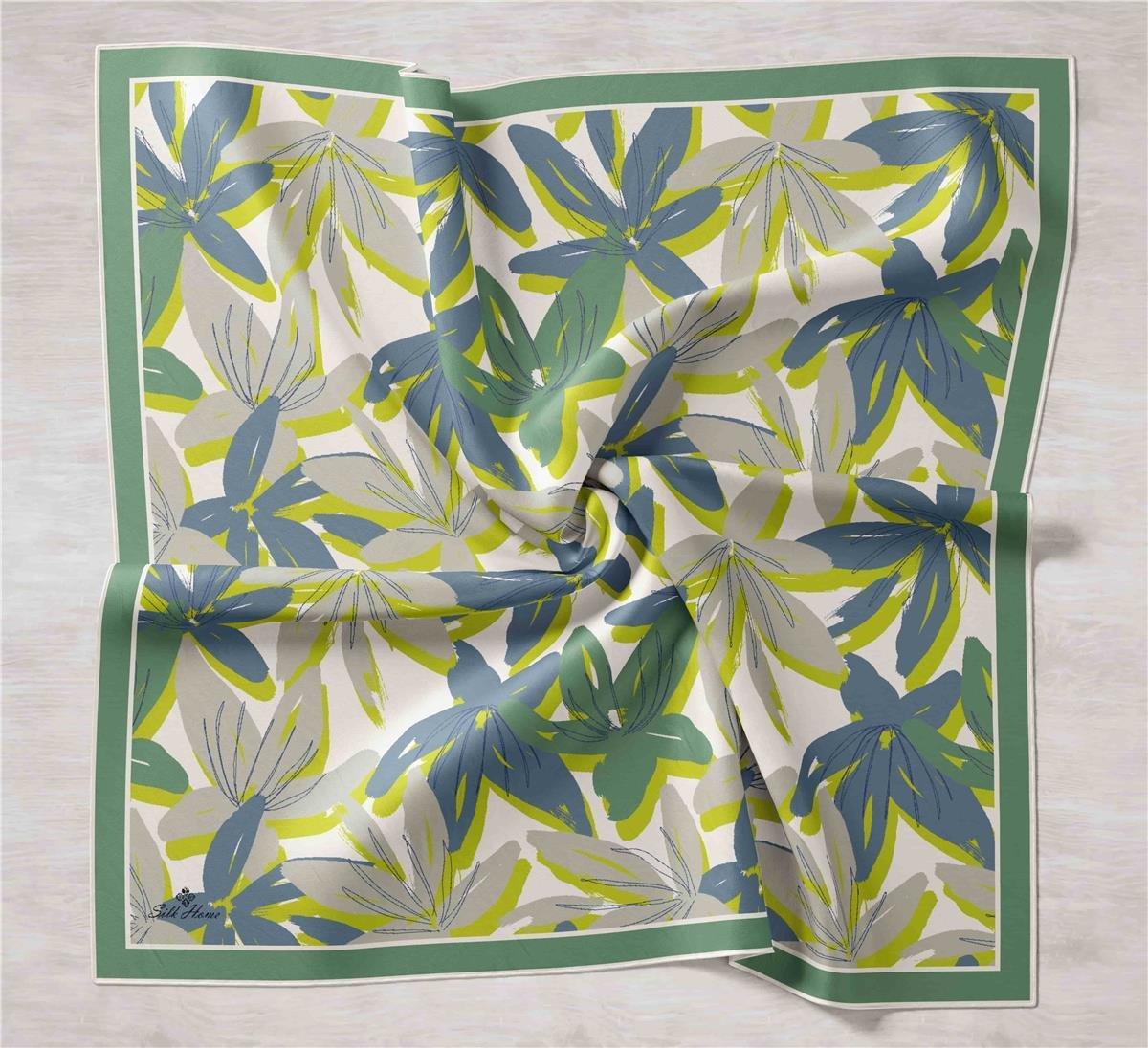 Silk Home Tivil İpek Eşarp 11439-24 Yeşil Karışık Desen