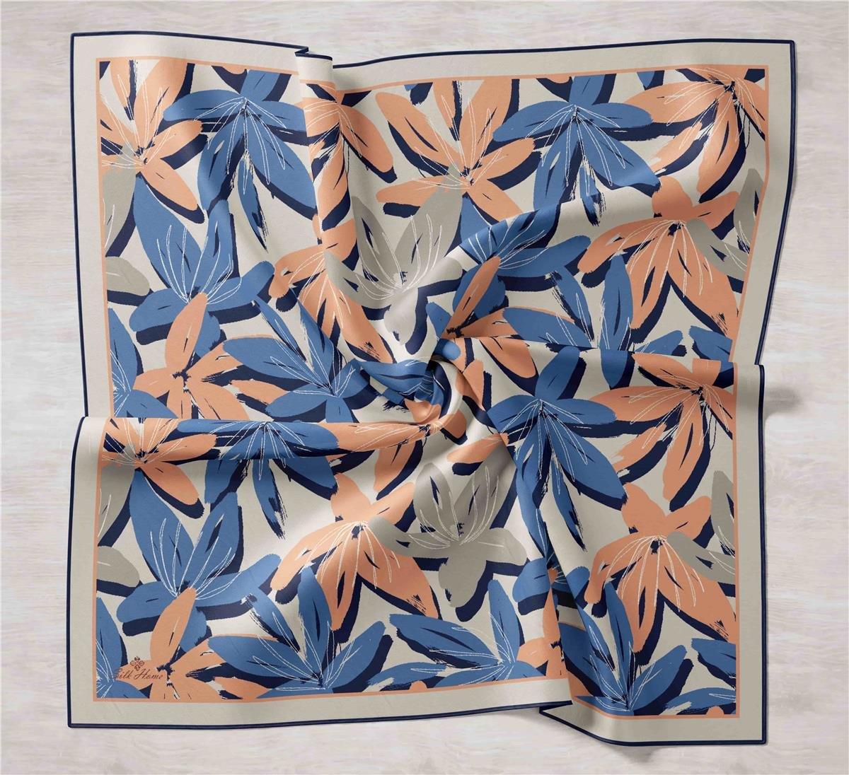 Silk Home Tivil İpek Eşarp 11439-34 Koyu Lacivert Karışık Desen