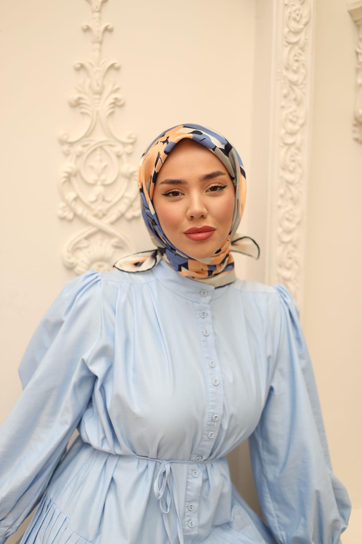 Silk Home Tivil İpek Eşarp 11439-34 Koyu Lacivert Karışık Desen