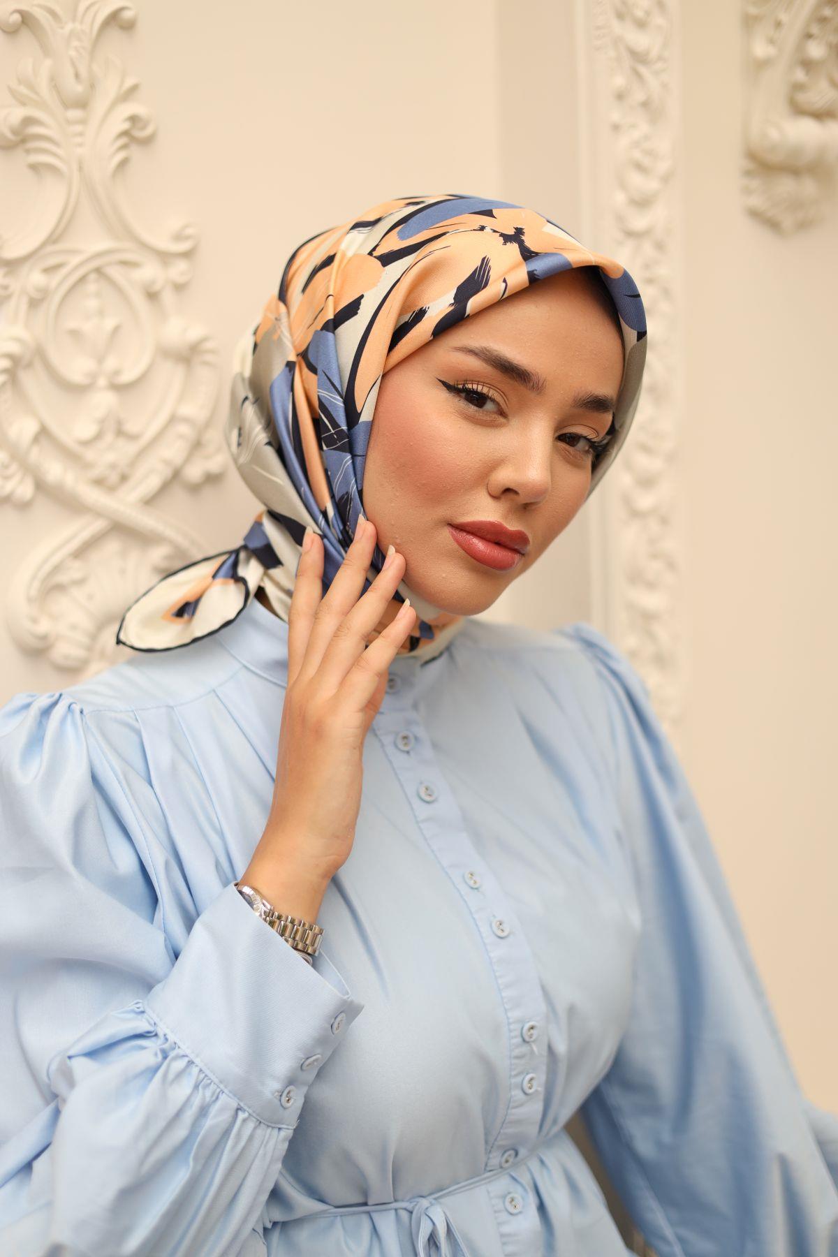 Silk Home Tivil İpek Eşarp 11439-34 Koyu Lacivert Karışık Desen