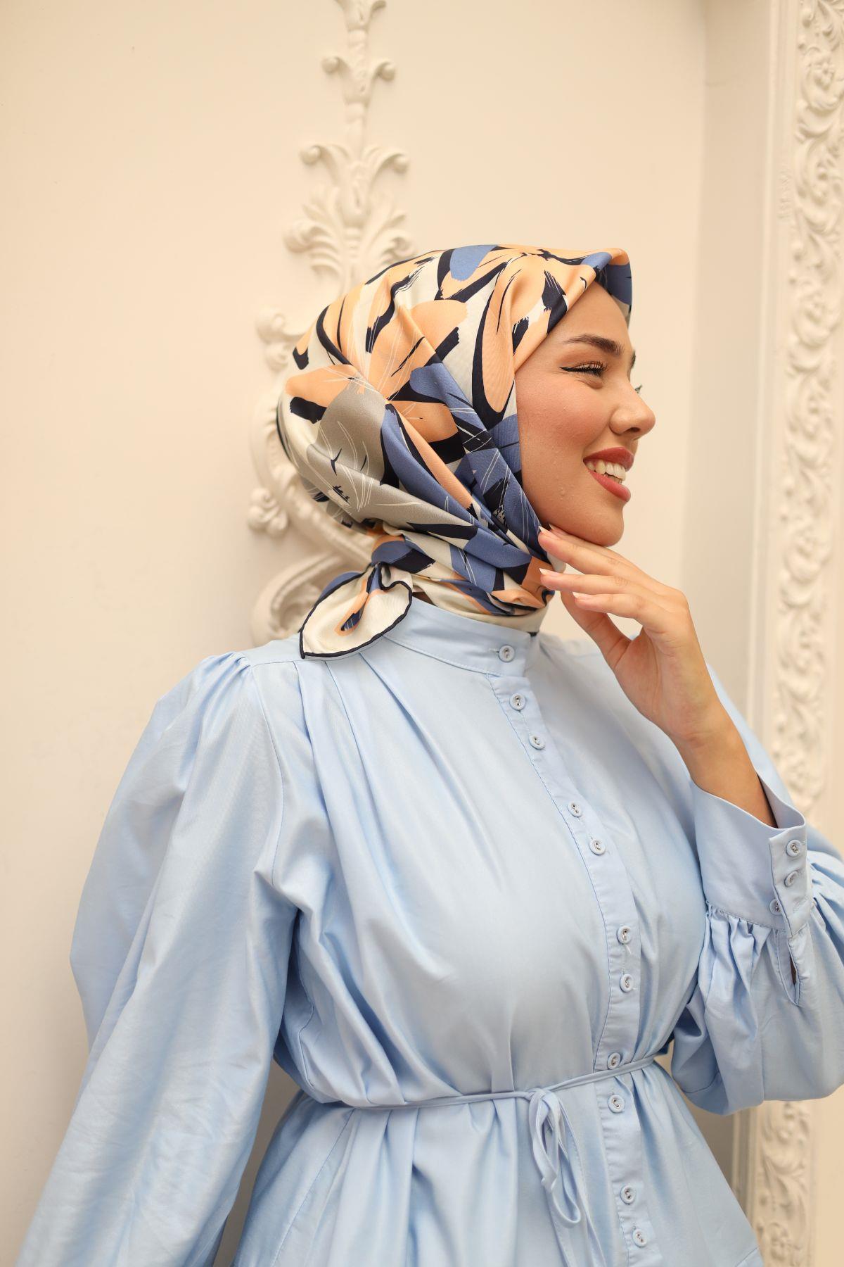 Silk Home Tivil İpek Eşarp 11439-34 Koyu Lacivert Karışık Desen