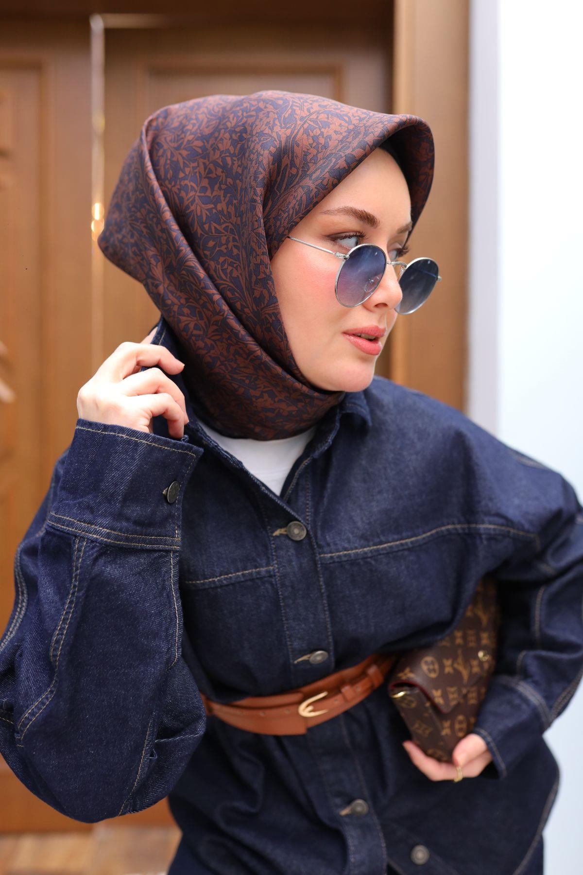 Silk Home Tivil İpek Eşarp 11459-15 Lacivert Karışık Desen