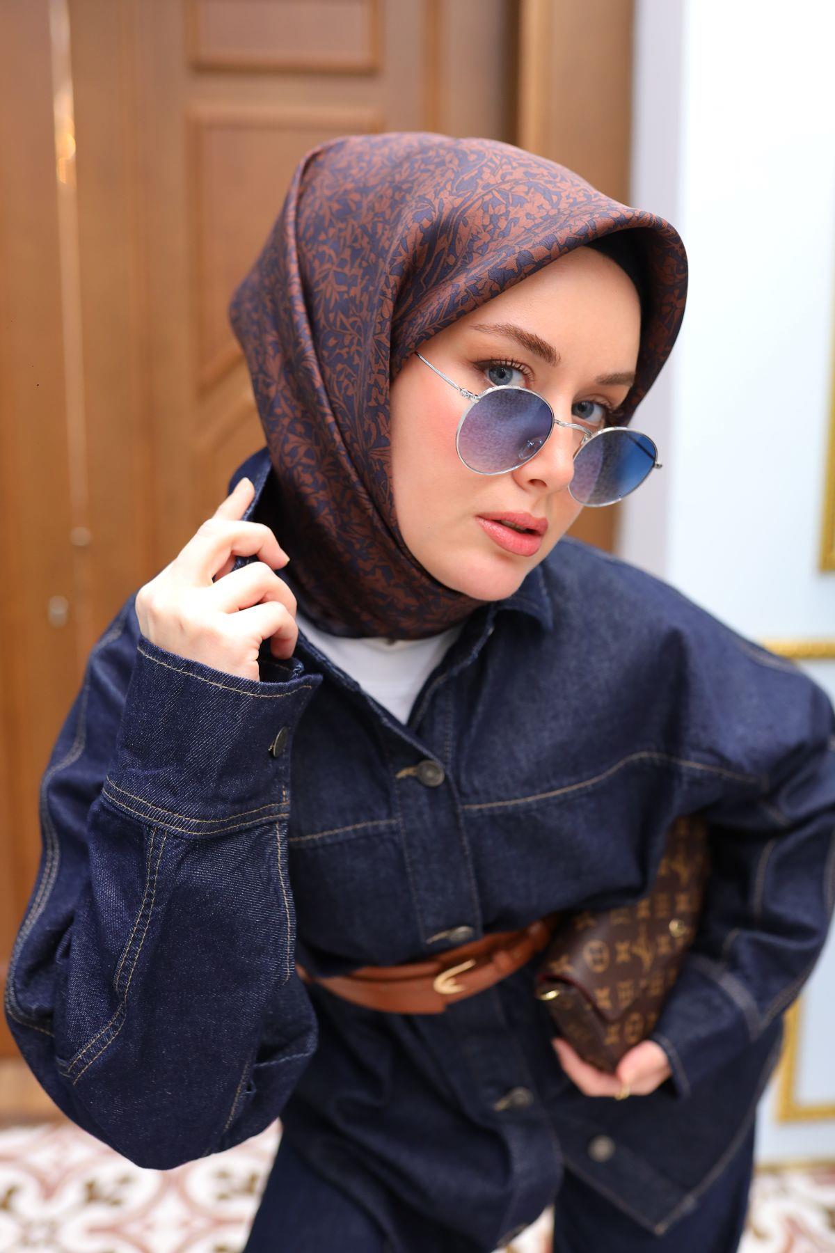Silk Home Tivil İpek Eşarp 11459-15 Lacivert Karışık Desen