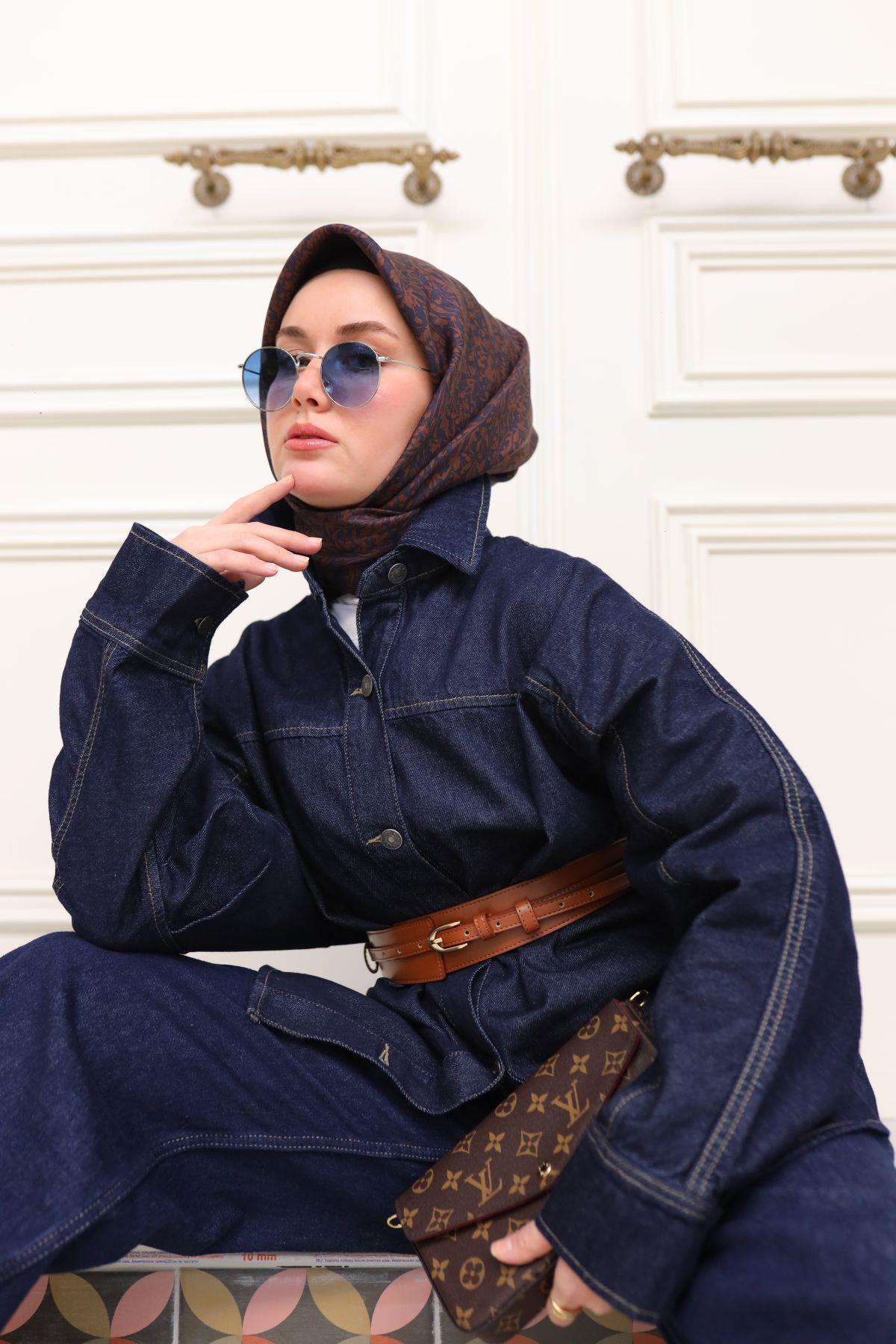 Silk Home Tivil İpek Eşarp 11459-15 Lacivert Karışık Desen