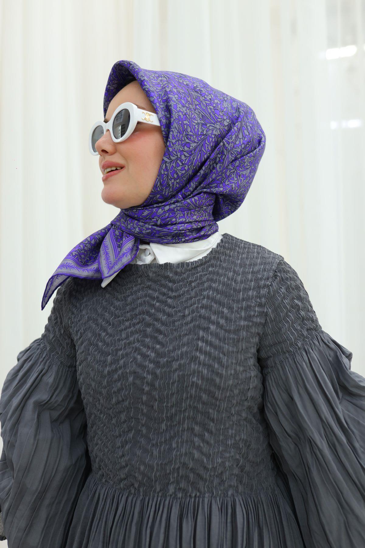 Silk Home Tivil İpek Eşarp 11459-18 Mor Karışık Desen