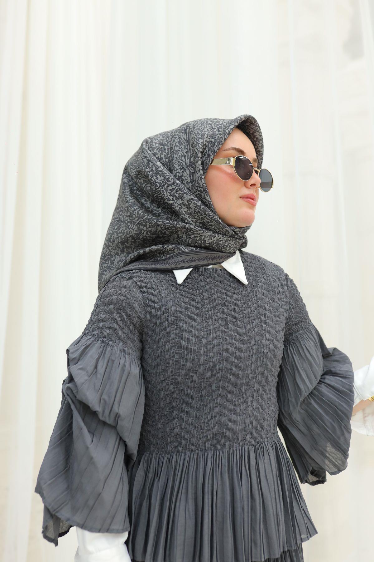 Silk Home Tivil İpek Eşarp 11459-21 Gri Karışık Desen