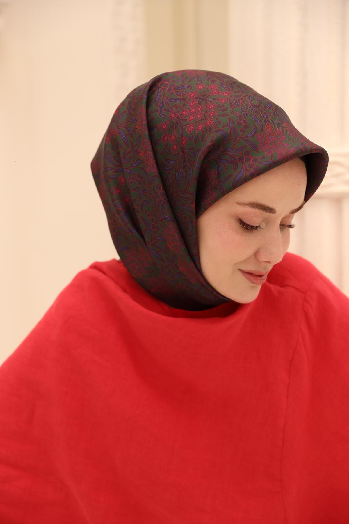 Silk Home Tivil İpek Eşarp 11464-25 Kırmızı Karışık Desen