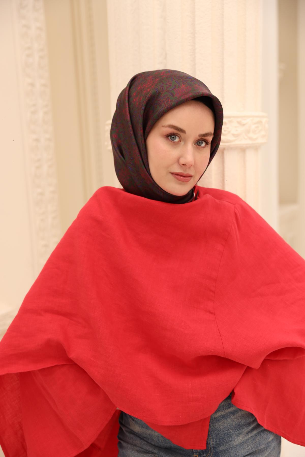Silk Home Tivil İpek Eşarp 11464-25 Kırmızı Karışık Desen