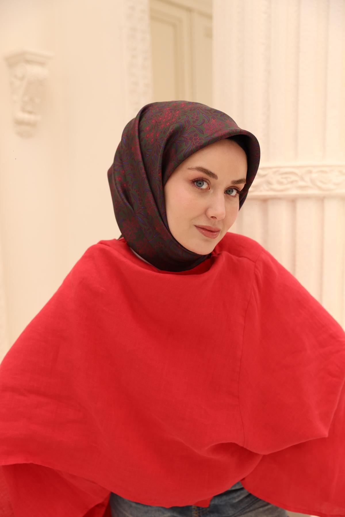 Silk Home Tivil İpek Eşarp 11464-25 Kırmızı Karışık Desen