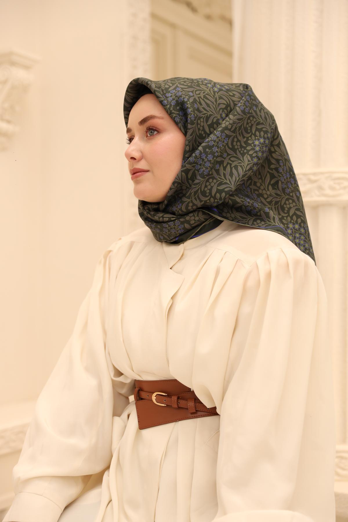 Silk Home Tivil İpek Eşarp 11464-46 Yeşil Karışık Desen