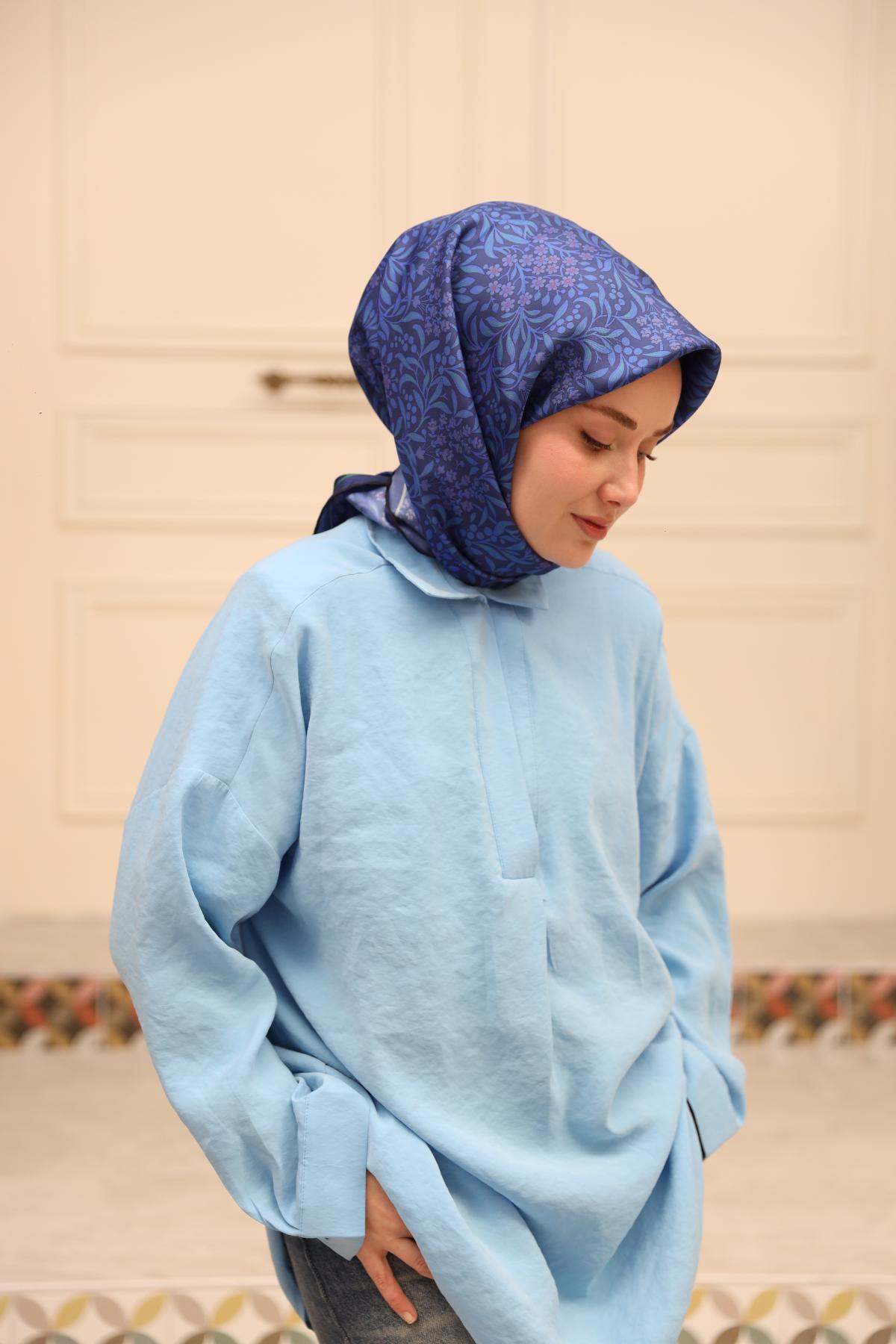 Silk Home Tivil İpek Eşarp 11464-47 Gece Mavisi Karışık Desen