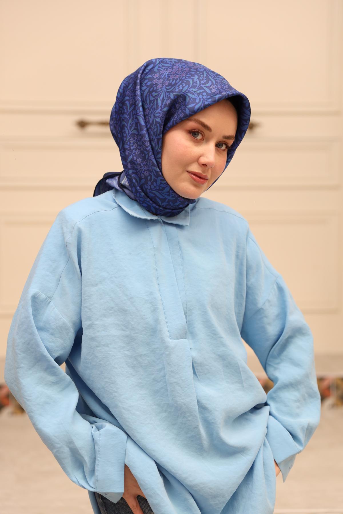 Silk Home Tivil İpek Eşarp 11464-47 Gece Mavisi Karışık Desen