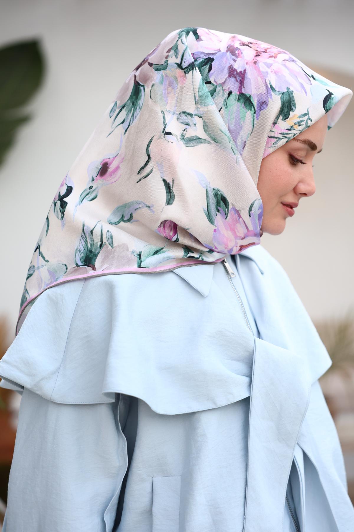 Silk Home Tivil İpek Eşarp 11467-18 Ekru Karışık Desen