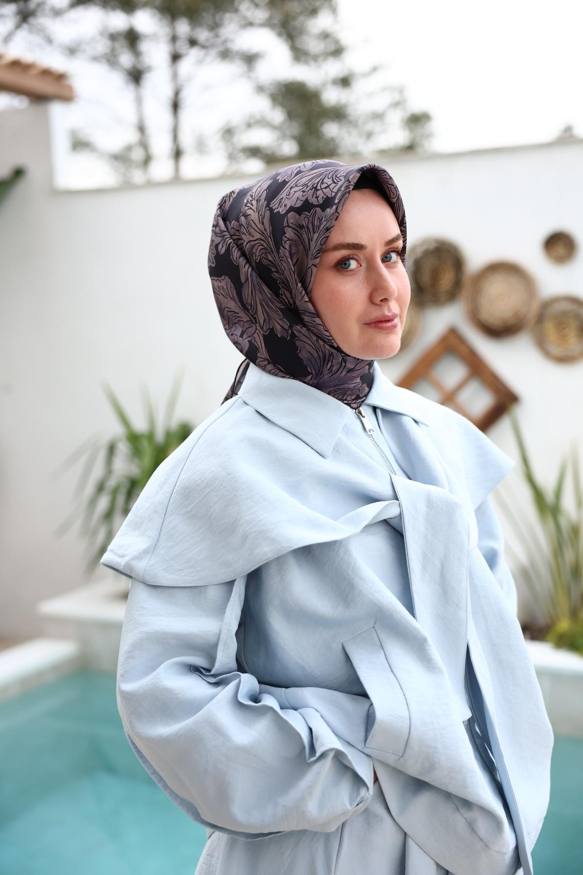 Silk Home Tivil İpek Eşarp 11468-32 Lacivert Karışık Desen