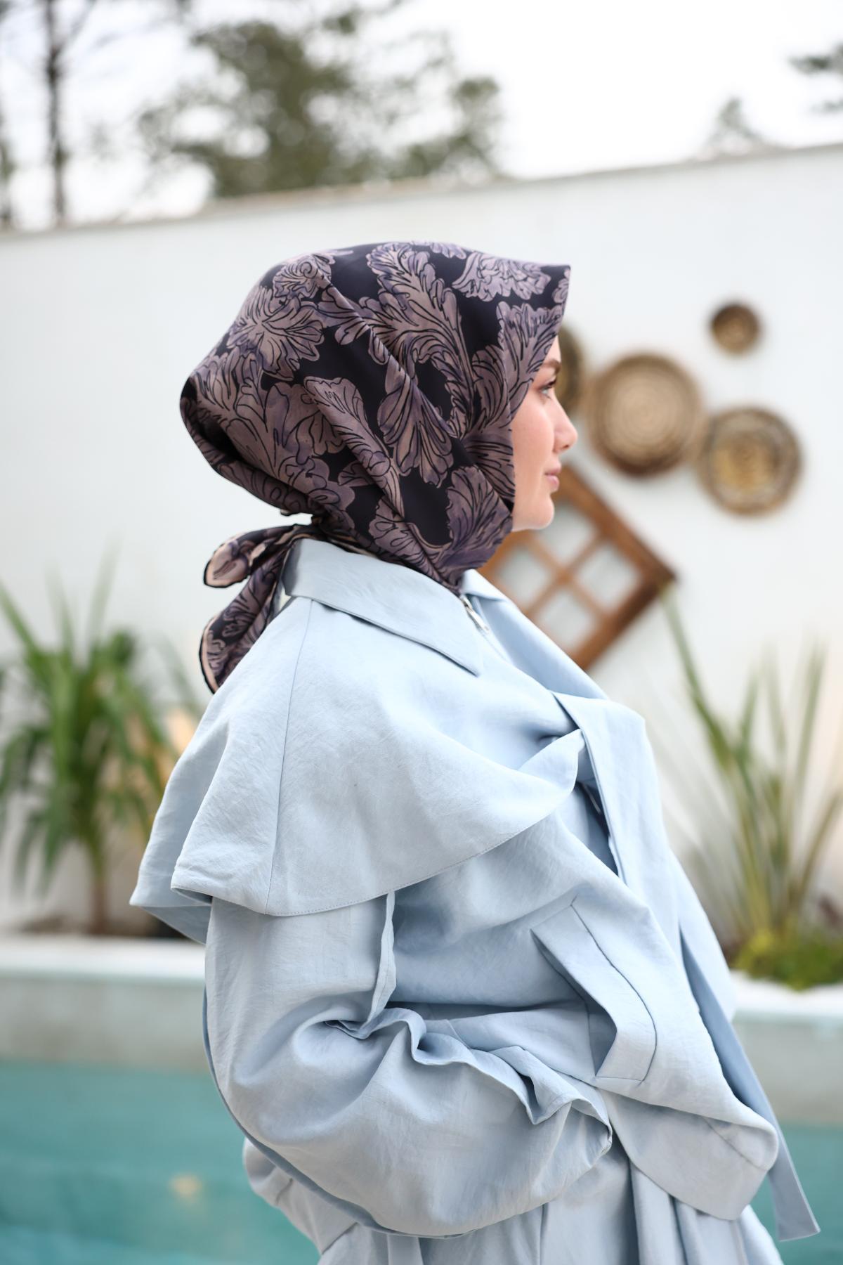 Silk Home Tivil İpek Eşarp 11468-32 Lacivert Karışık Desen