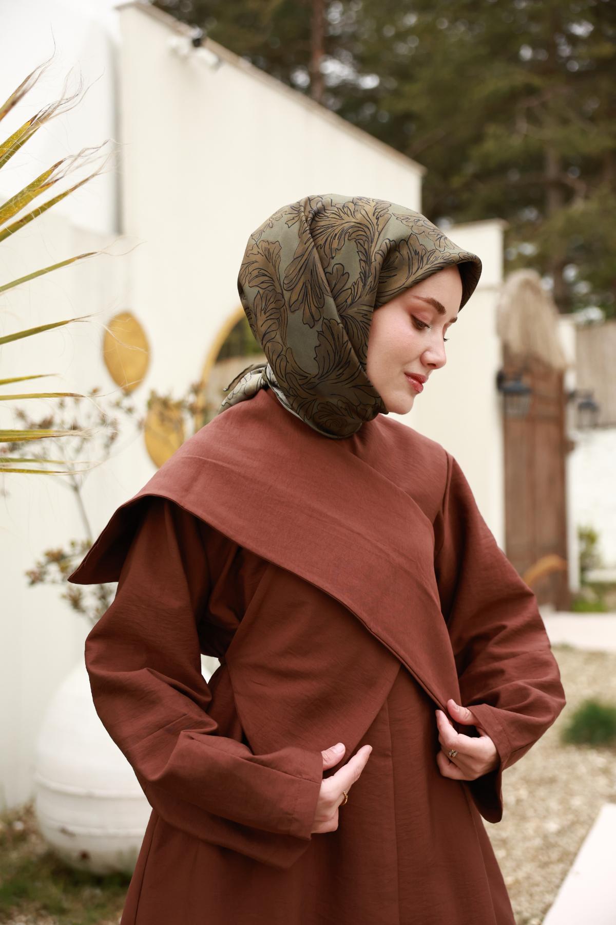 Silk Home Tivil İpek Eşarp 11468-8 Haki Karışık Desen