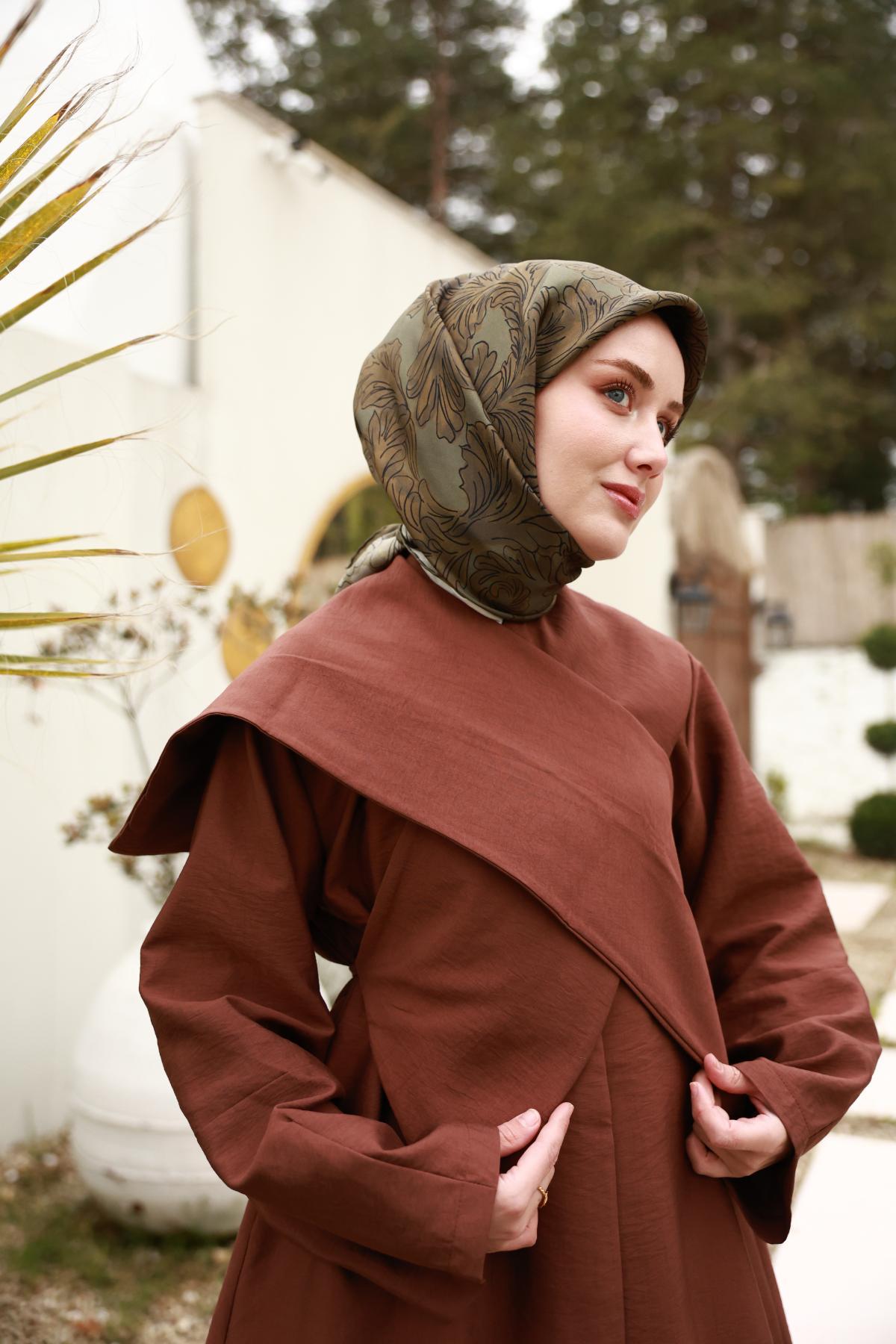 Silk Home Tivil İpek Eşarp 11468-8 Haki Karışık Desen