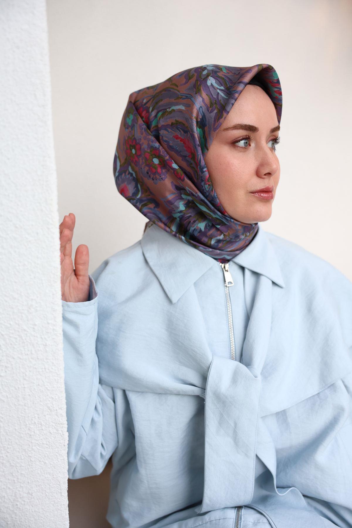 Silk Home Tivil İpek Eşarp 11469-38 Gül Kurusu Karışık Desen
