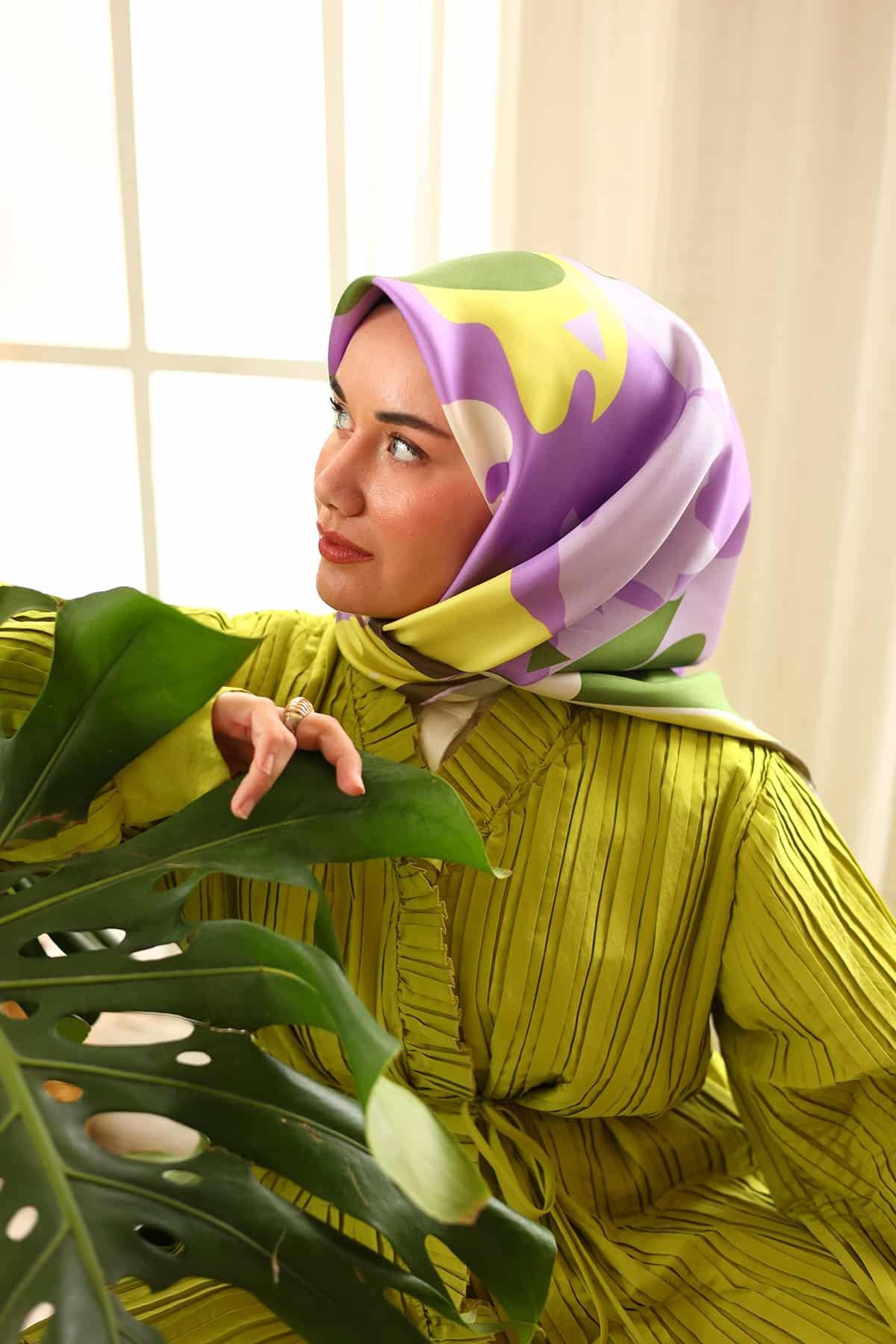 Silk Home Tivil İpek Eşarp IST11425-40 Yeşil, Leylak, Sarı, Haki
