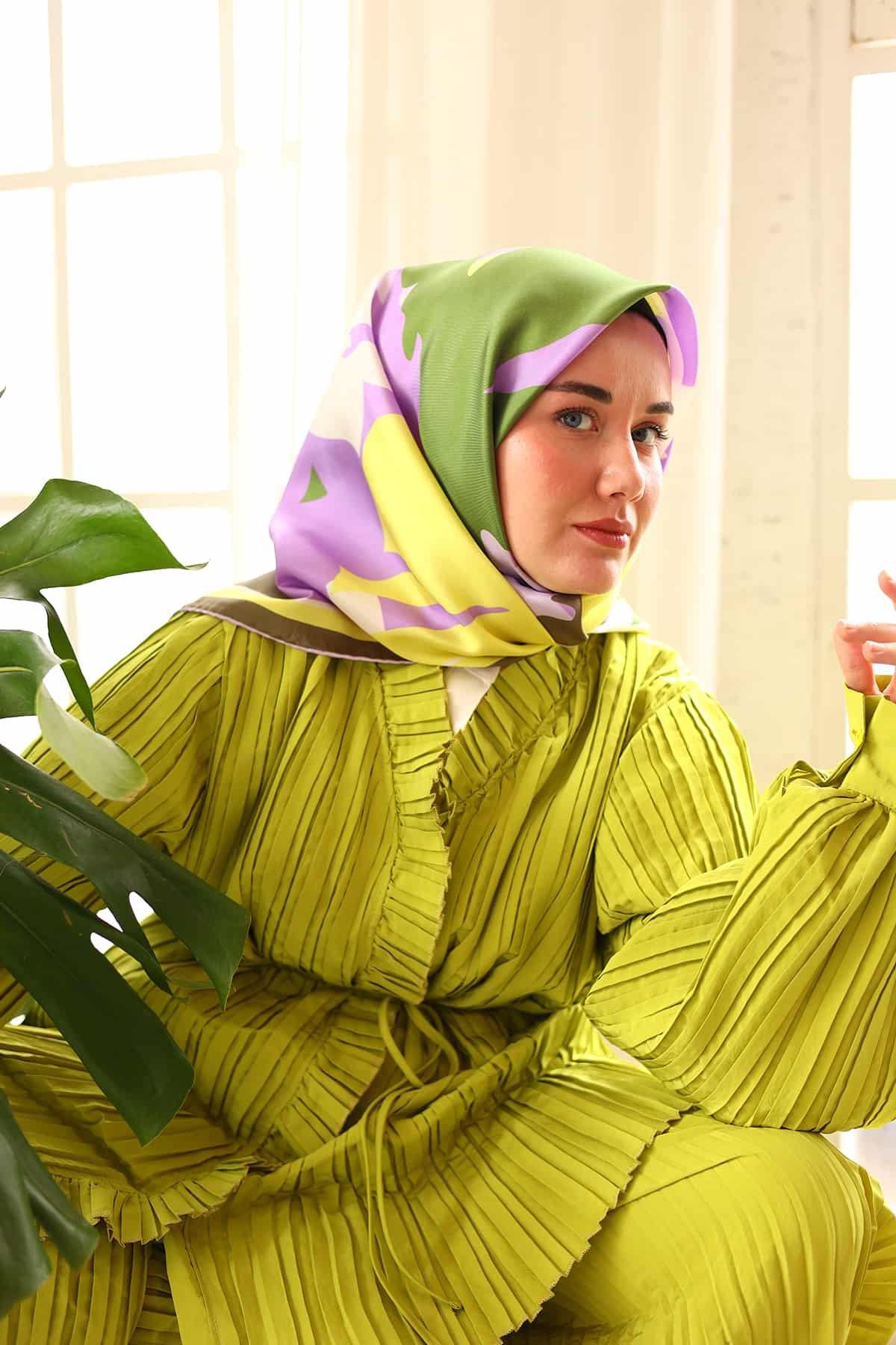 Silk Home Tivil İpek Eşarp IST11425-40 Yeşil, Leylak, Sarı, Haki