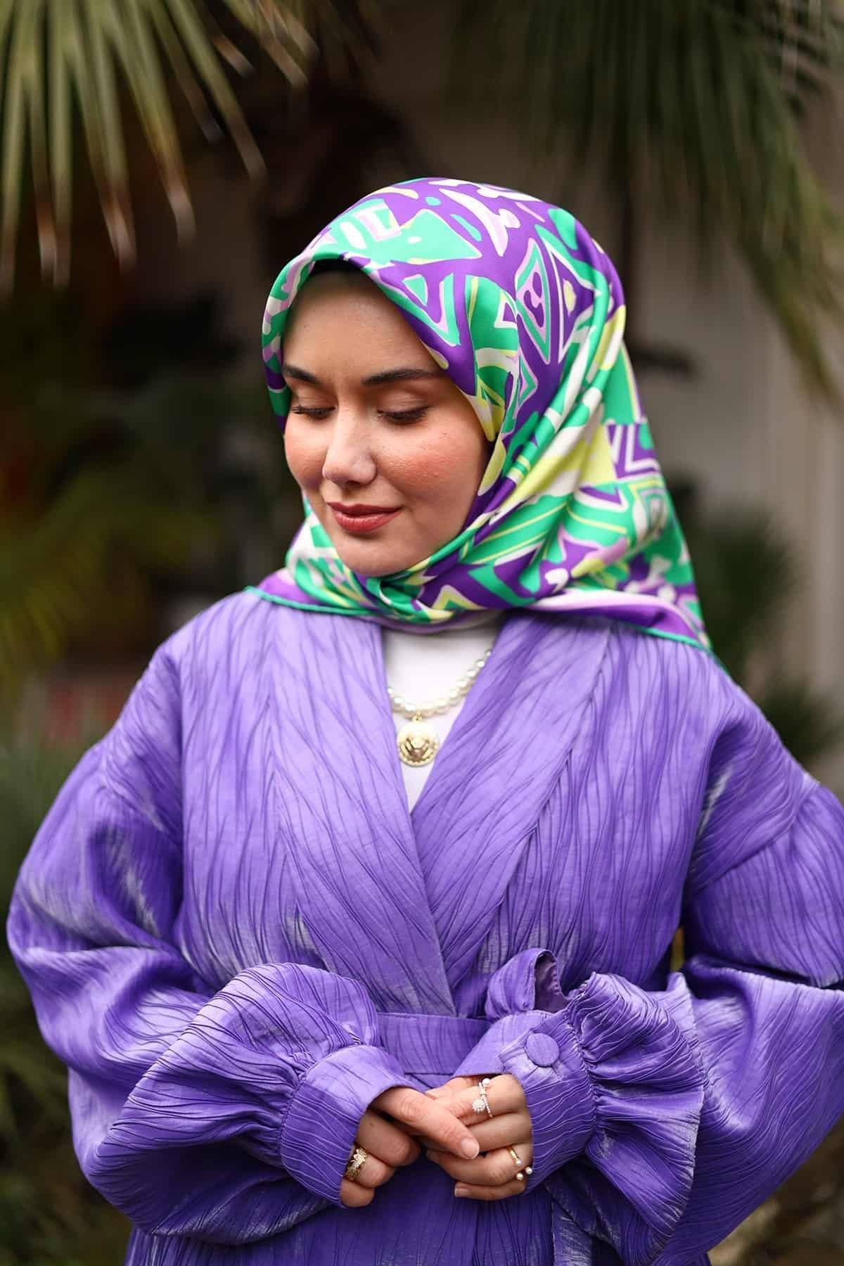 Silk Home Tivil İpek Eşarp IST11427-15  Mor, Pembe, Yeşil, Sarı