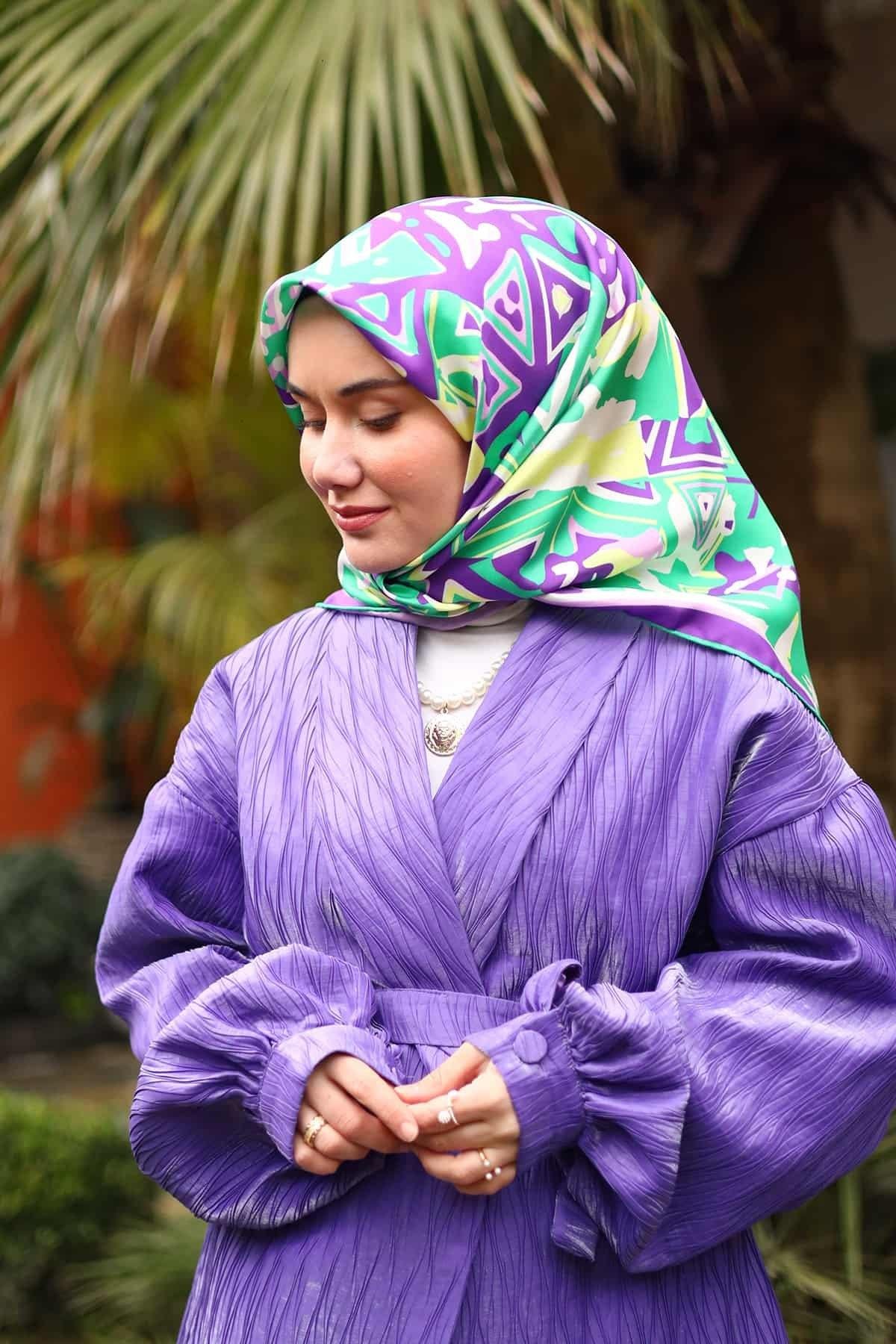 Silk Home Tivil İpek Eşarp IST11427-15  Mor, Pembe, Yeşil, Sarı