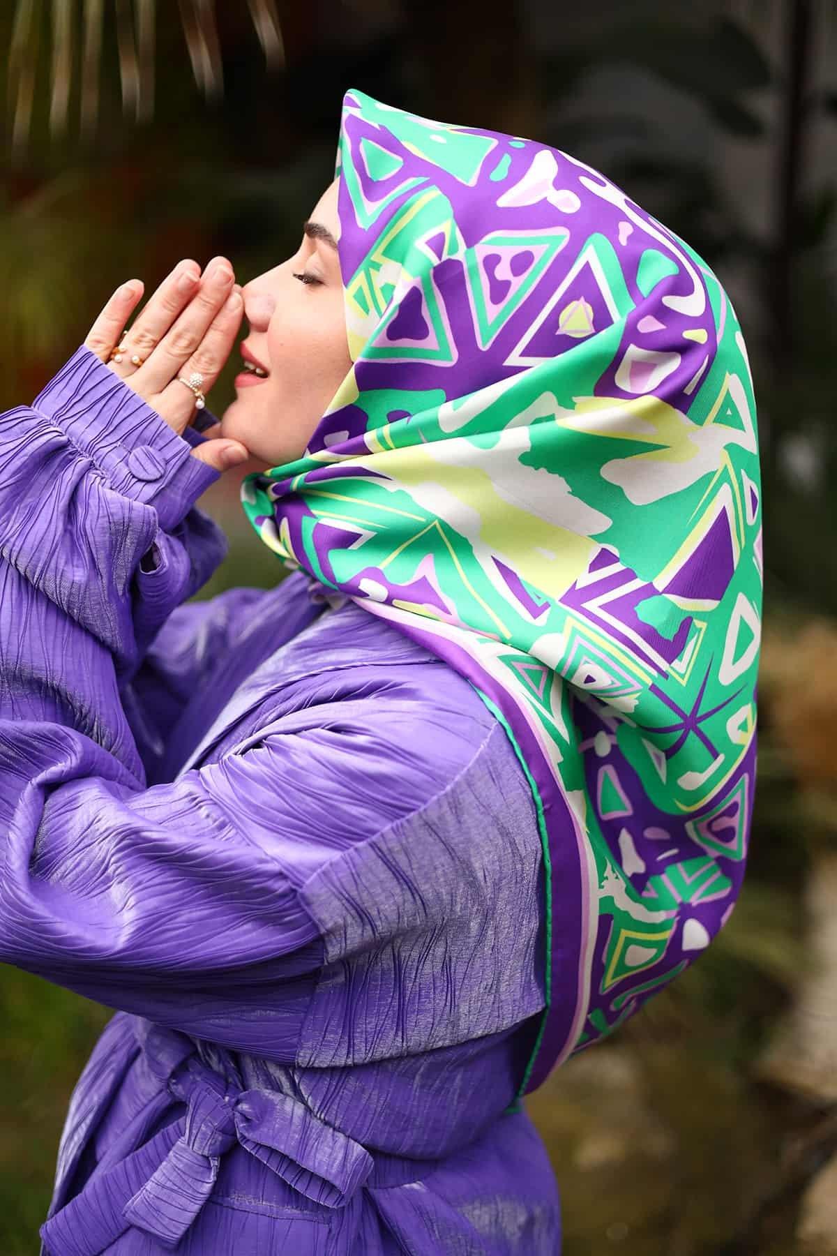 Silk Home Tivil İpek Eşarp IST11427-15  Mor, Pembe, Yeşil, Sarı