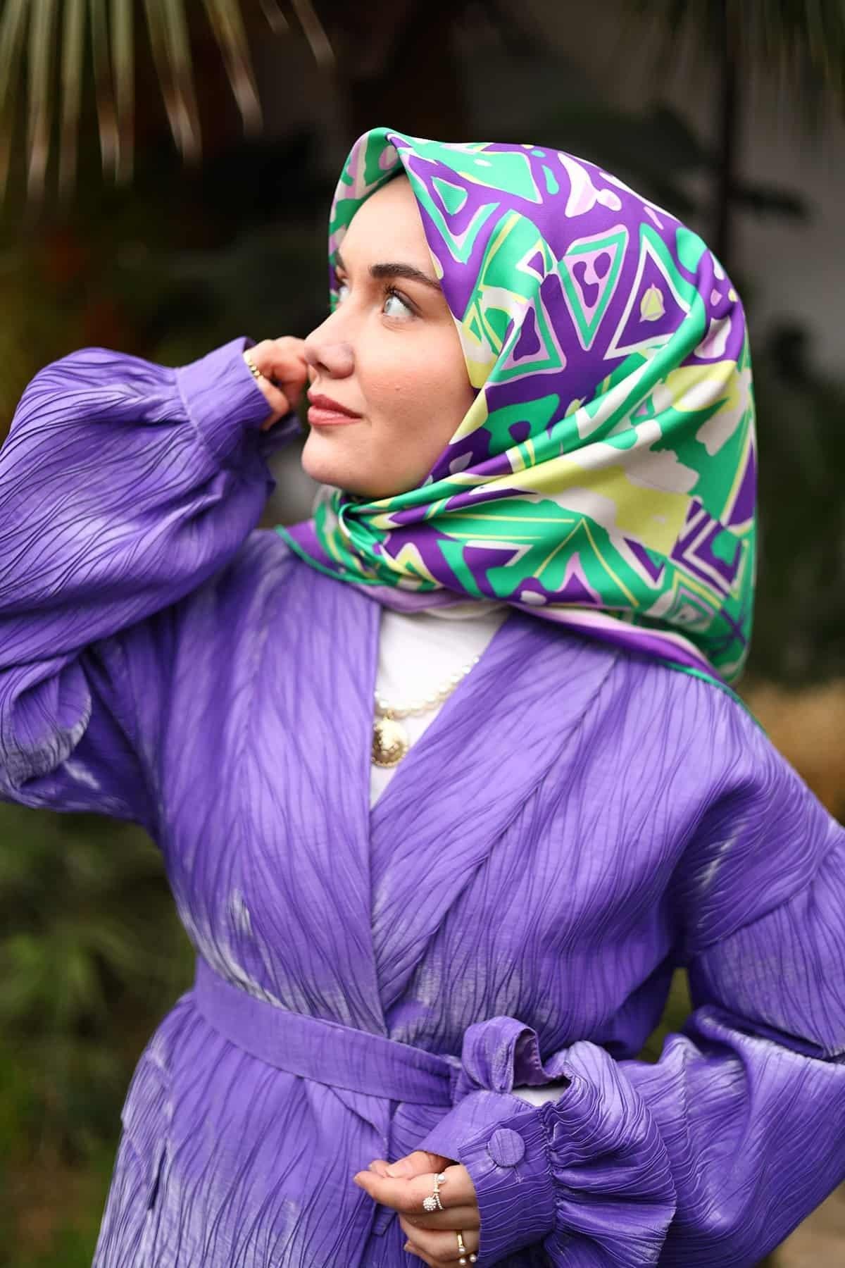 Silk Home Tivil İpek Eşarp IST11427-15  Mor, Pembe, Yeşil, Sarı