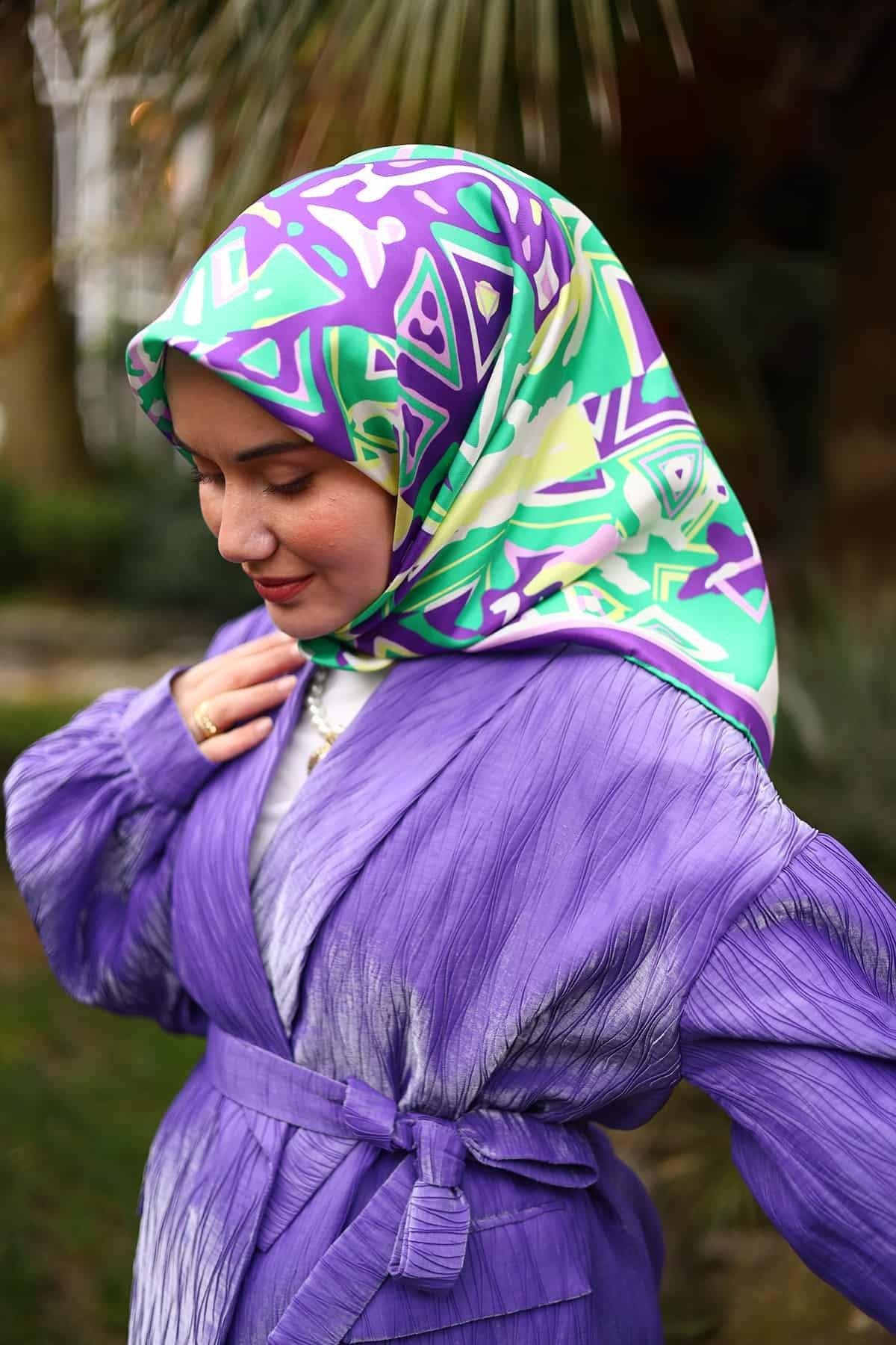 Silk Home Tivil İpek Eşarp IST11427-15  Mor, Pembe, Yeşil, Sarı