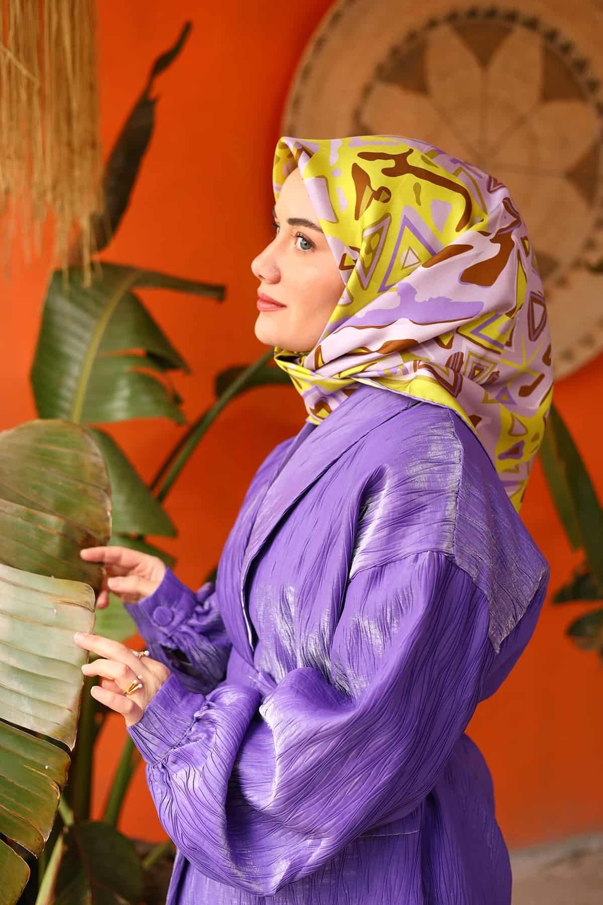 Silk Home Tivil İpek Eşarp IST11427-28 Fıstık Yeşili, Leylak, Lila, Kahverengi