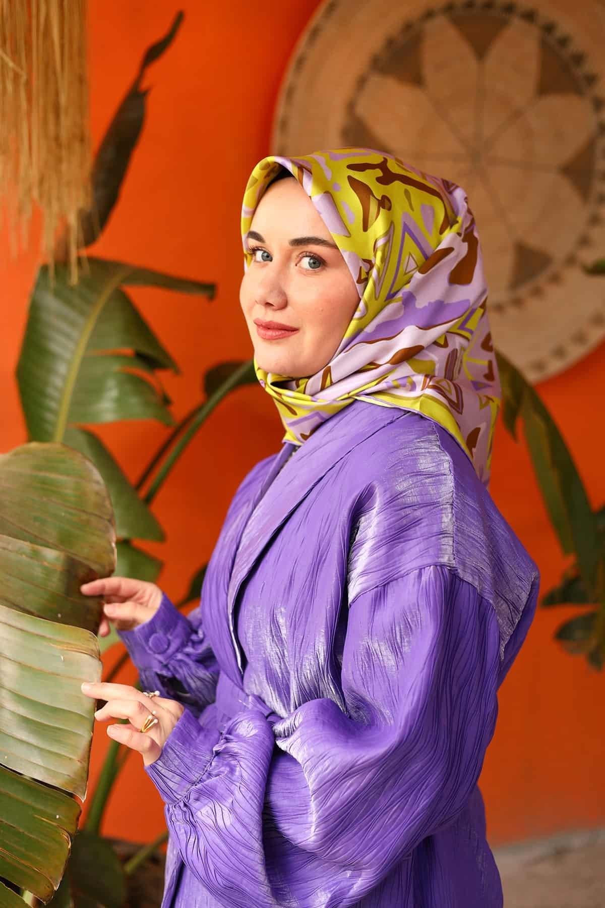 Silk Home Tivil İpek Eşarp IST11427-28 Fıstık Yeşili, Leylak, Lila, Kahverengi