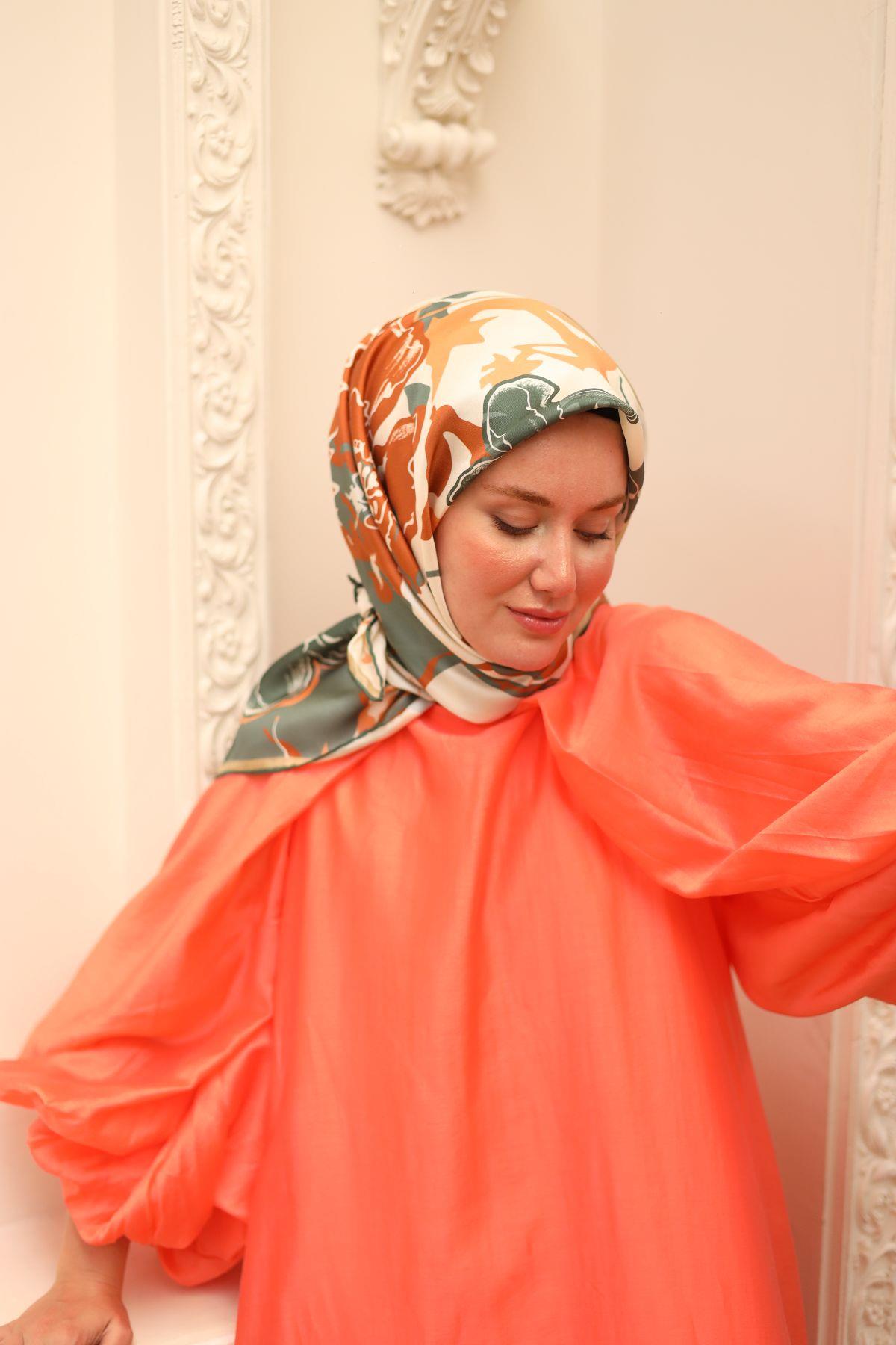 Silk Home Tivil İpek Eşarp IST11437-14 Yeşil, Yavruağzı, Taba, Zeytuni