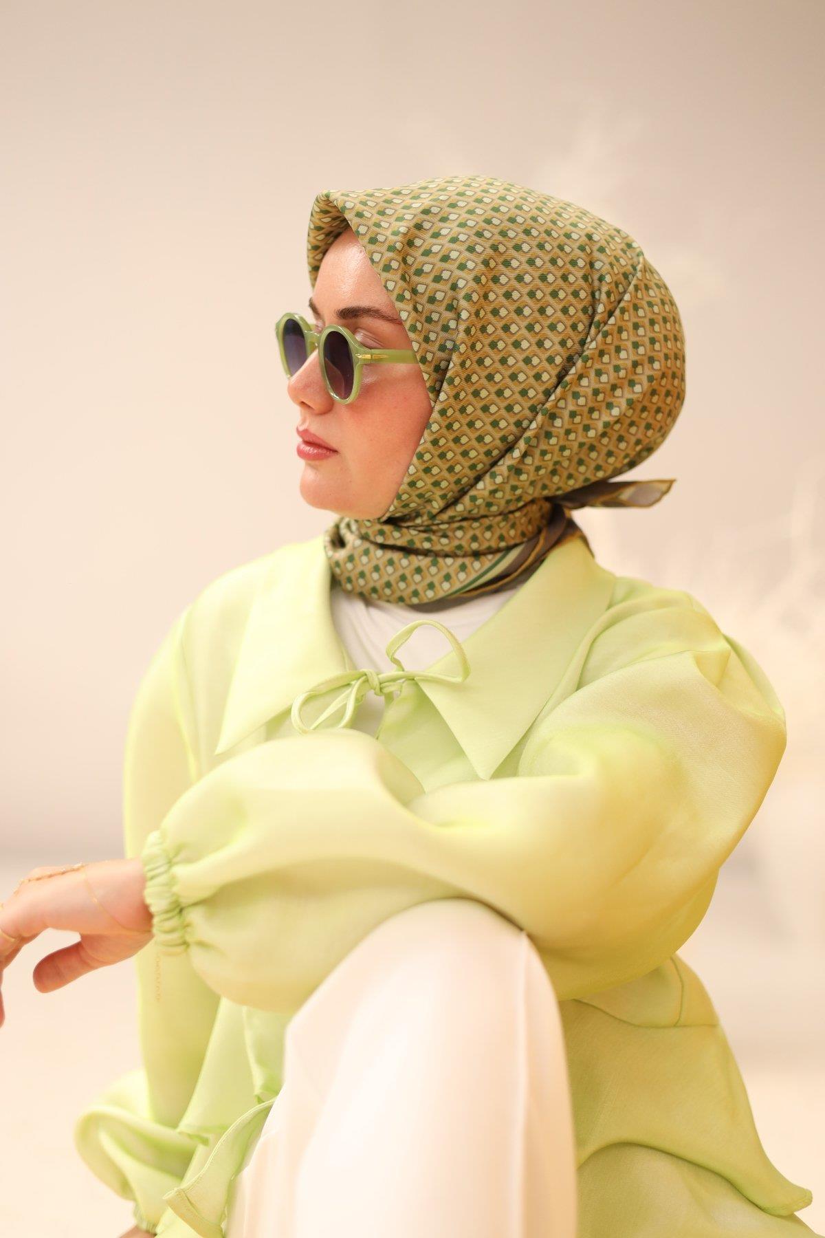 Silk Home Tivil İpek Eşarp IST11438-31  Açık Vizon, Petrol Yeşili, Hardal, Mor