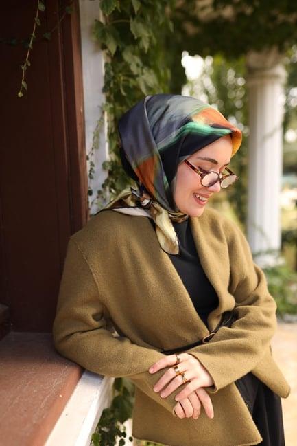 Silk Home Tivil İpek Eşarp IST11448-20 Siyah, Hardal,Saman, Füme, Yeşil Karışık Desen