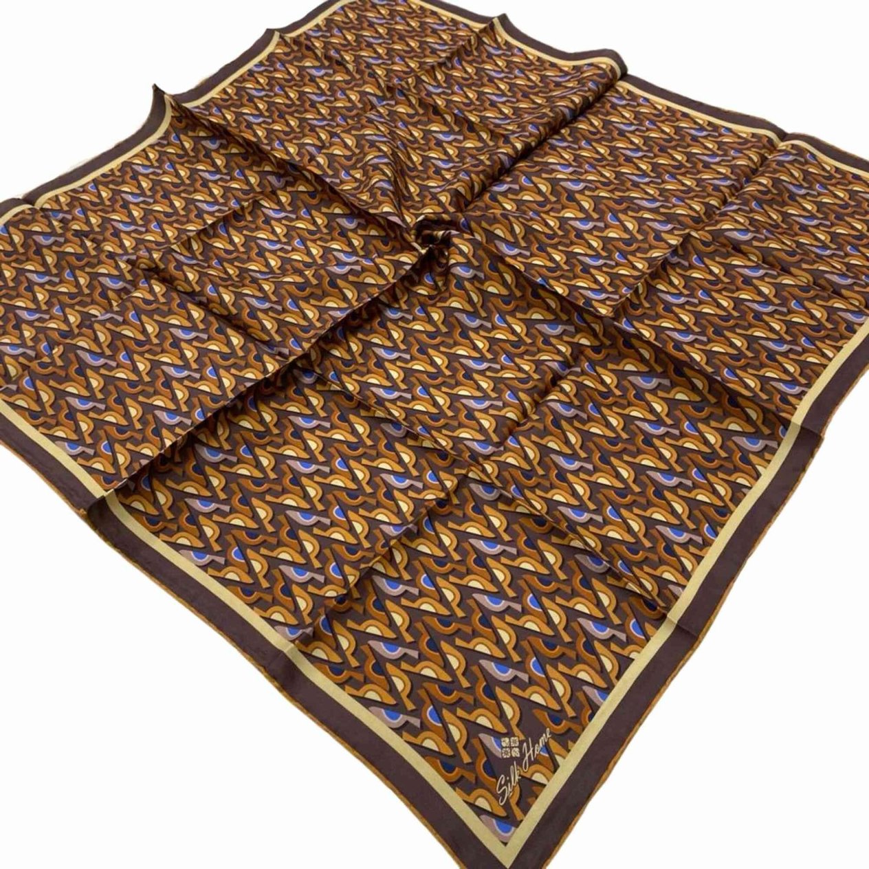 Silk Home Toprak-Kiremit Geometrik Desenli Tivil İpek Eşarp 11413-43