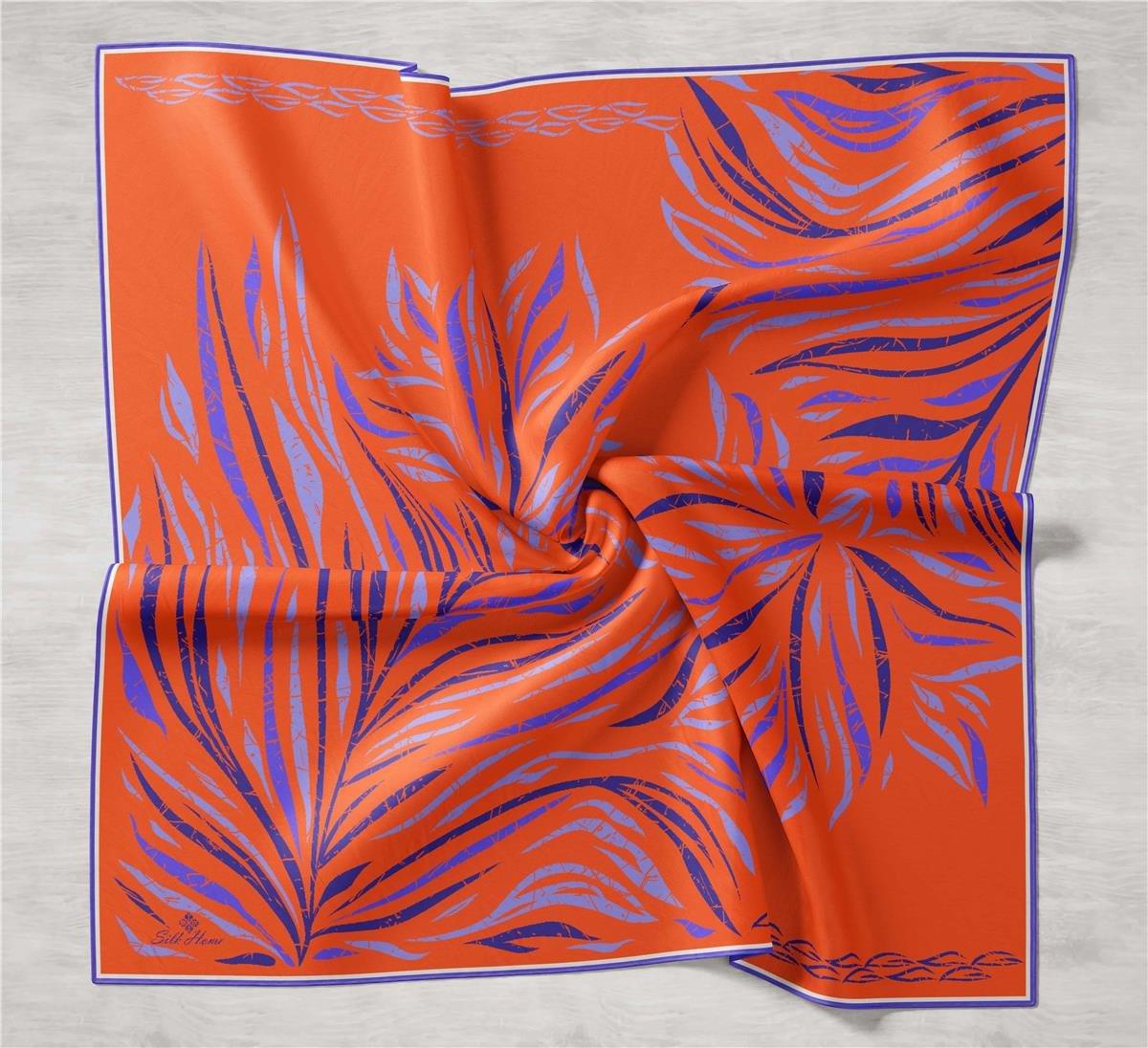 Silk Home Turuncu, Mor, Eflatun Geometrik Desen Tivil İpek Eşarp IST11432-38