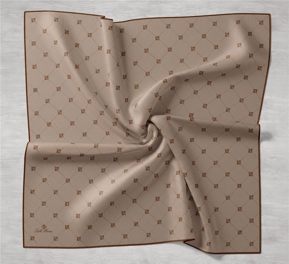 Silk Home Vizon, Kahverengi Karışık Desen Tivil İpek Eşarp IST 11392-13