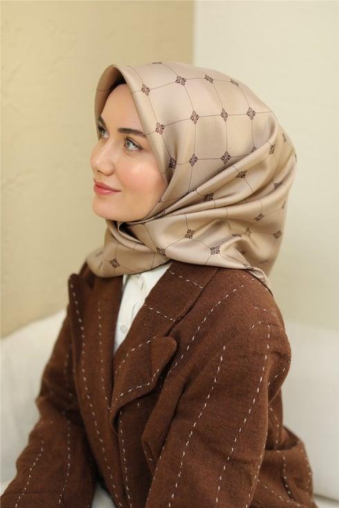 Silk Home Vizon, Kahverengi Karışık Desen Tivil İpek Eşarp IST 11392-13