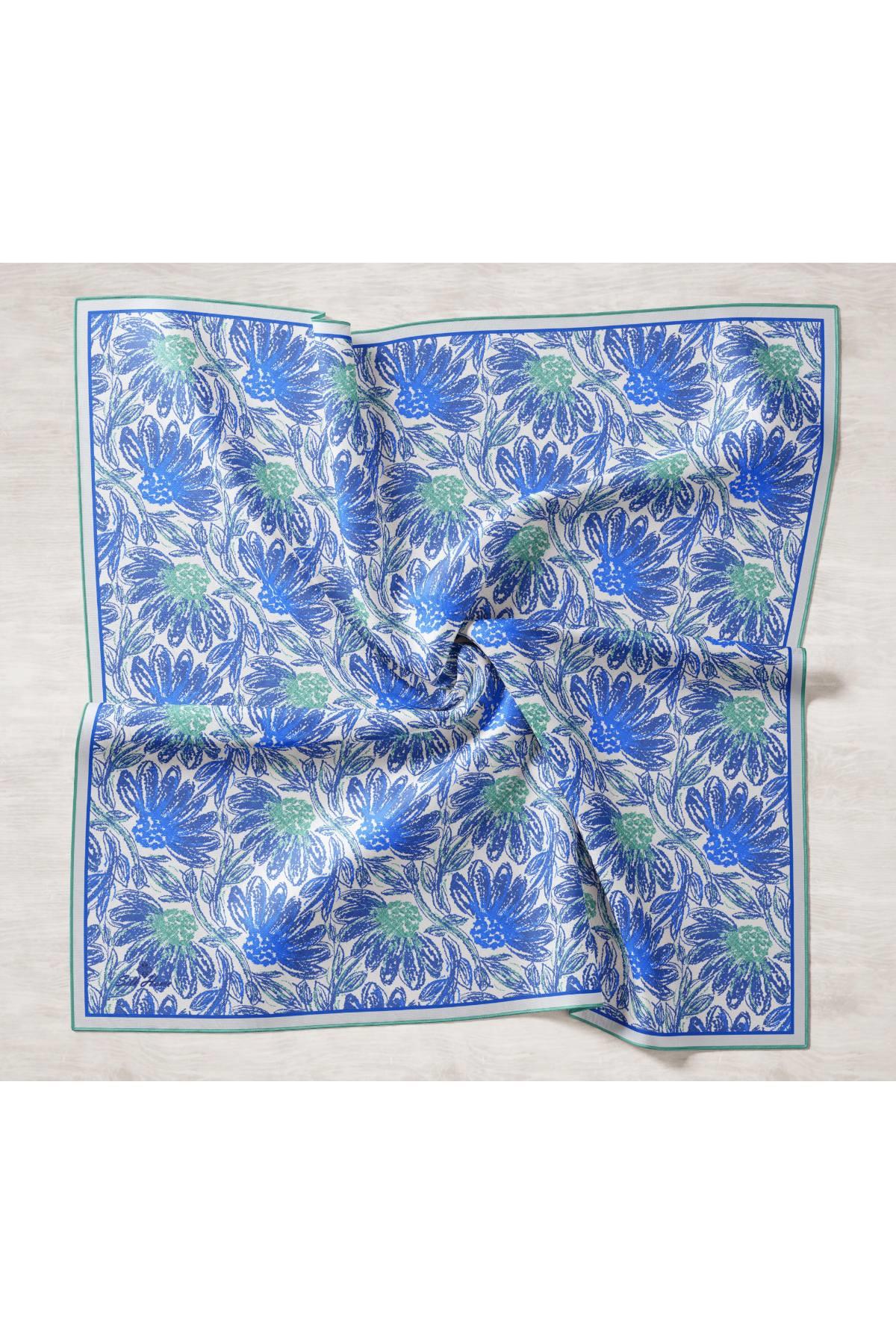 Silk Küllü Gri, Gümüş, Koyu Mor Geometrik Desenli Tivil İpek Eşarp IST11458-22